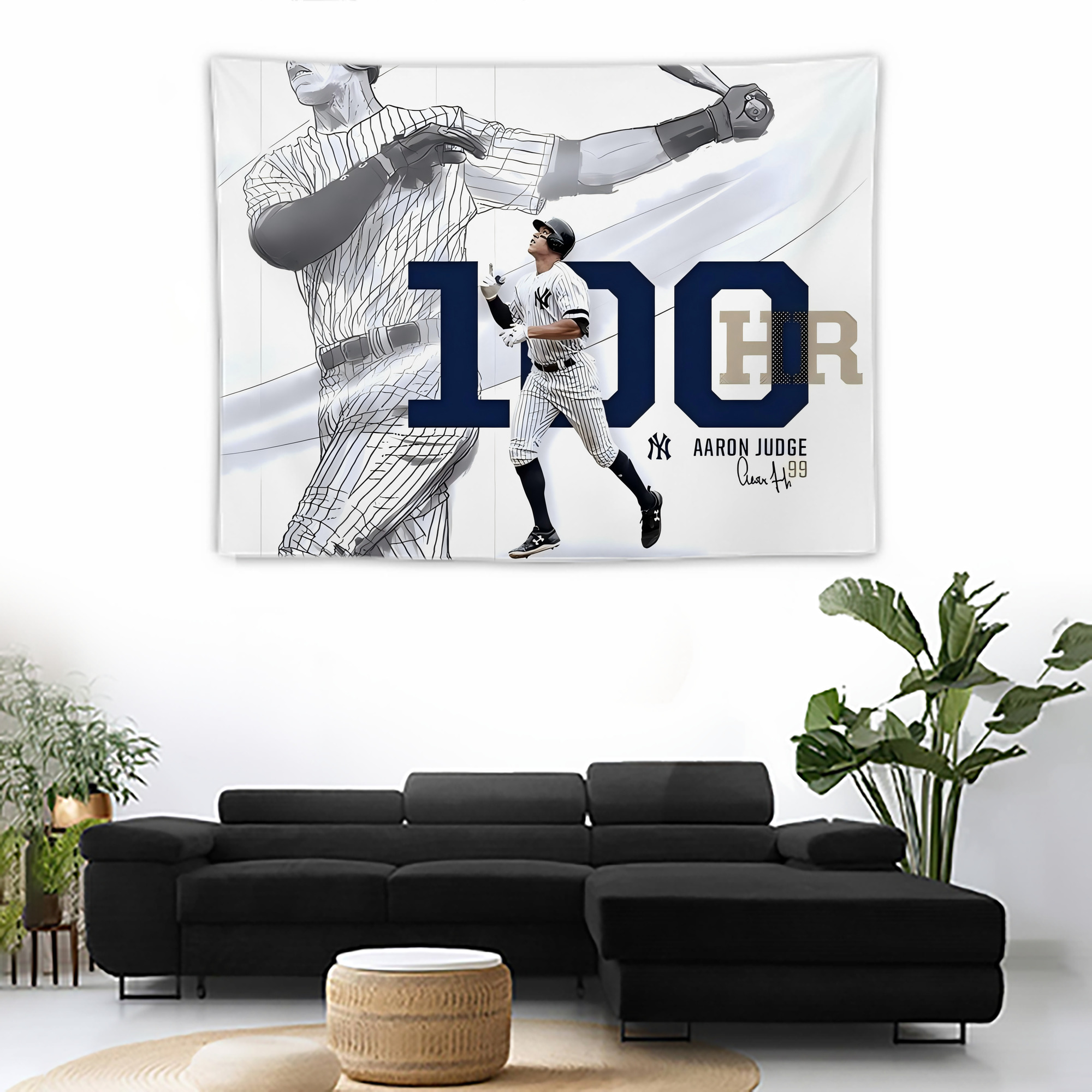 Aaron Judge 100 Home Runs Wall Tapestry For Bedroom Aesthetic – Boho Style Polyester Fabric Wall Hanging With Hooks – 60 X 90 Inch Large Size, Lightweight, Durable, Easy To Hang