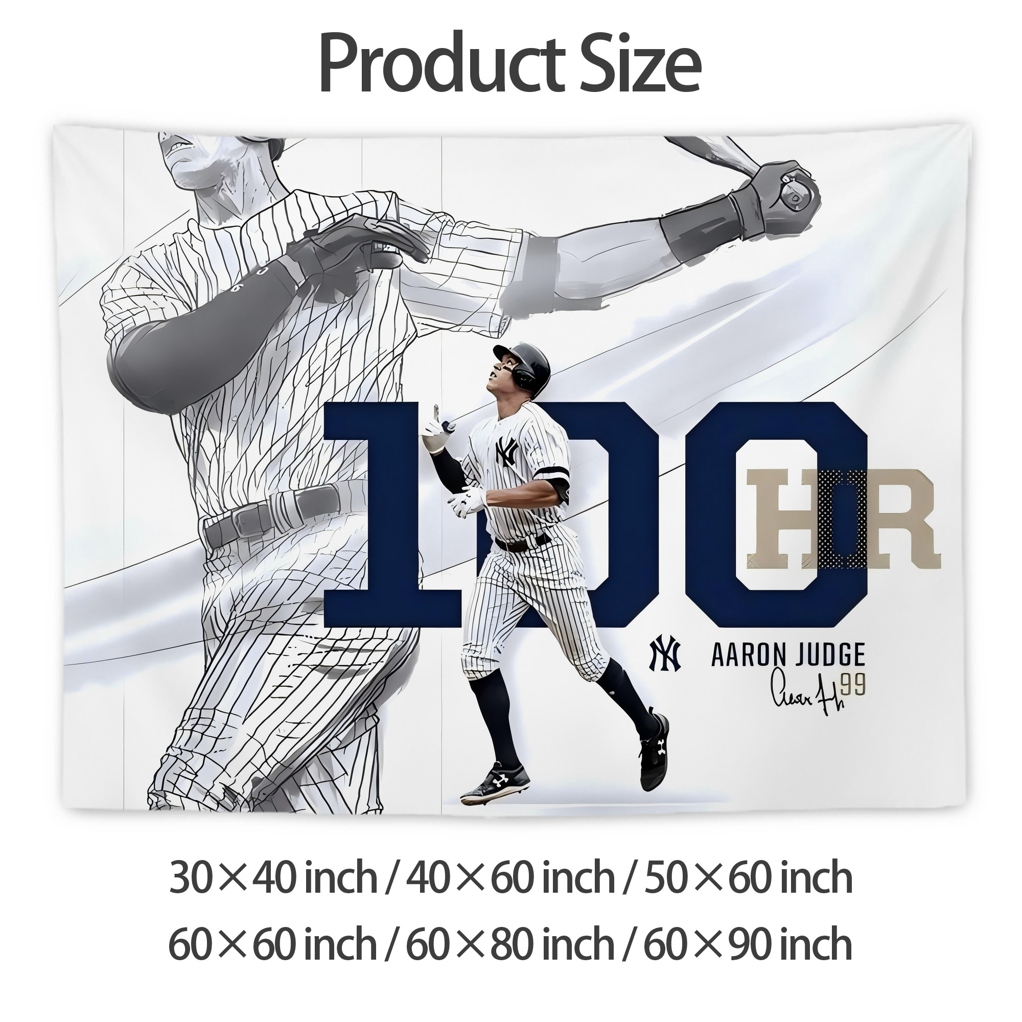 Aaron Judge 100 Home Runs Wall Tapestry For Bedroom Aesthetic – Boho Style Polyester Fabric Wall Hanging With Hooks – 60 X 90 Inch Large Size, Lightweight, Durable, Easy To Hang