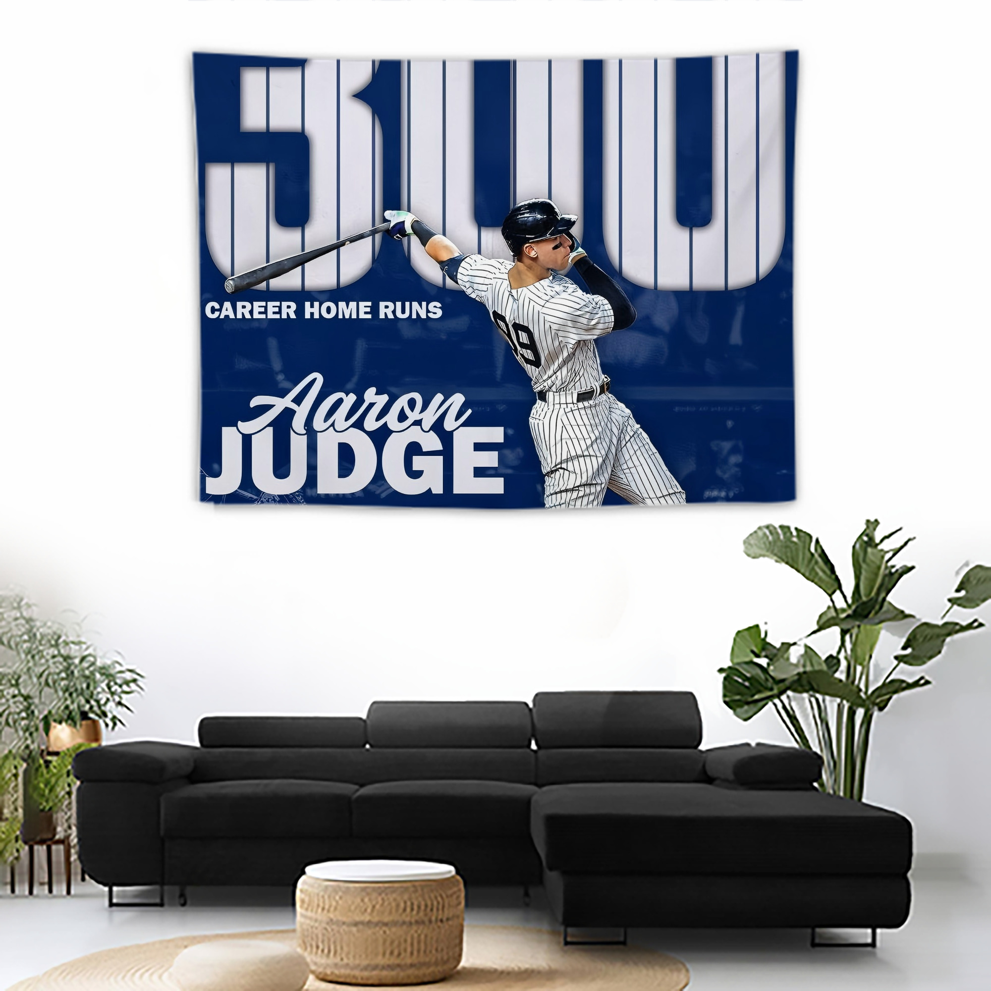 Aaron Judge 300 Home Runs Wall Tapestry For Bedroom Aesthetic – Boho Style Polyester Fabric Wall Hanging With Hooks – 60 X 90 Inch Large Size, Lightweight, Durable, Easy To Hang