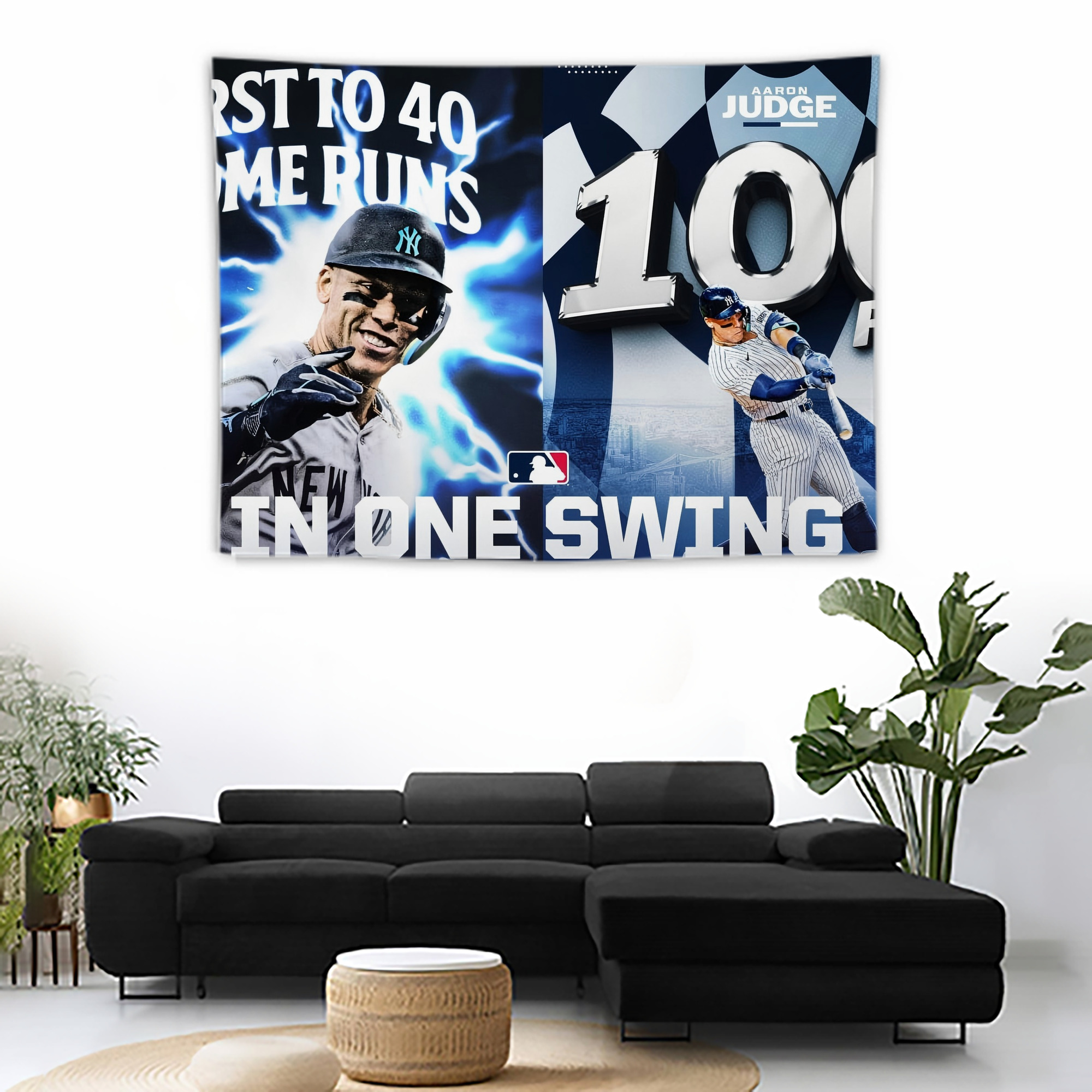 Aaron Judge First to 40 Home Runs In One Swing Wall Tapestry For Bedroom Aesthetic – Boho Style Polyester Fabric Wall Hanging With Hooks – 60 X 90 Inch Large Size, Lightweight, Durable, Easy To Hang