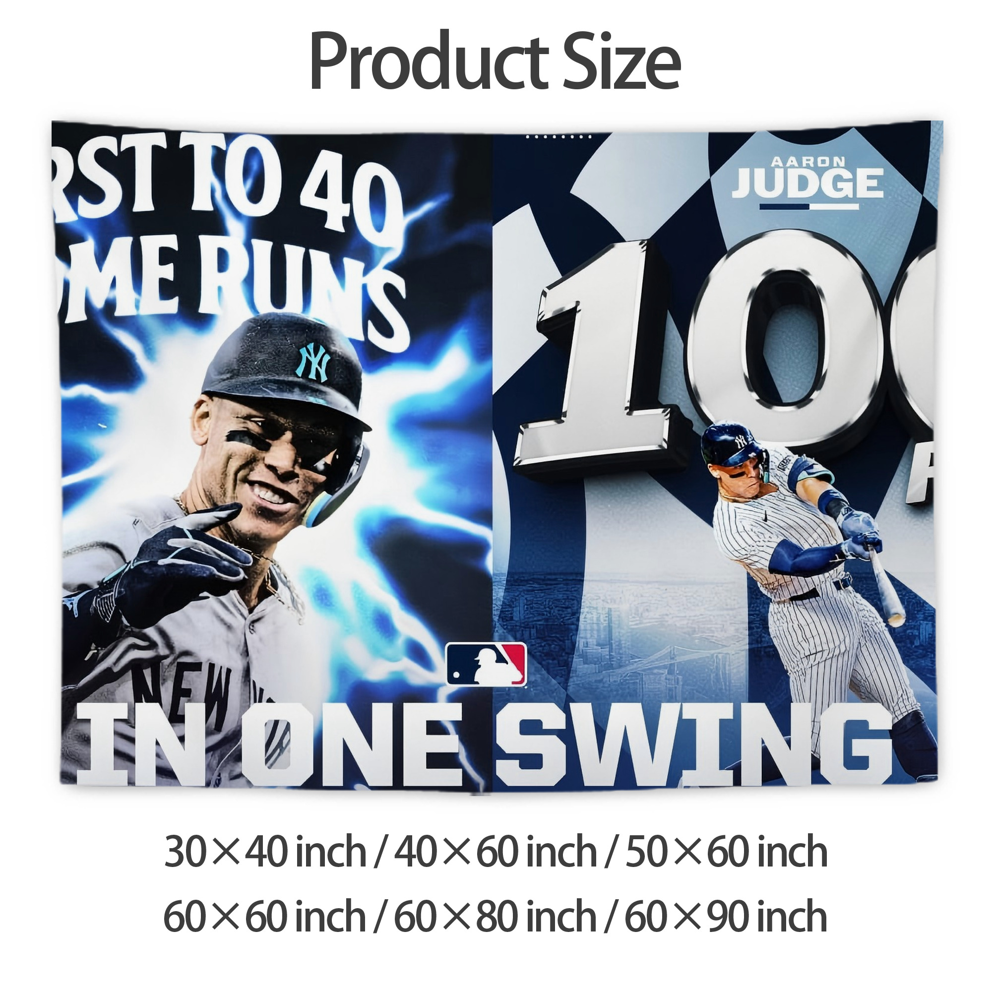 Aaron Judge First to 40 Home Runs In One Swing Wall Tapestry For Bedroom Aesthetic – Boho Style Polyester Fabric Wall Hanging With Hooks – 60 X 90 Inch Large Size, Lightweight, Durable, Easy To Hang