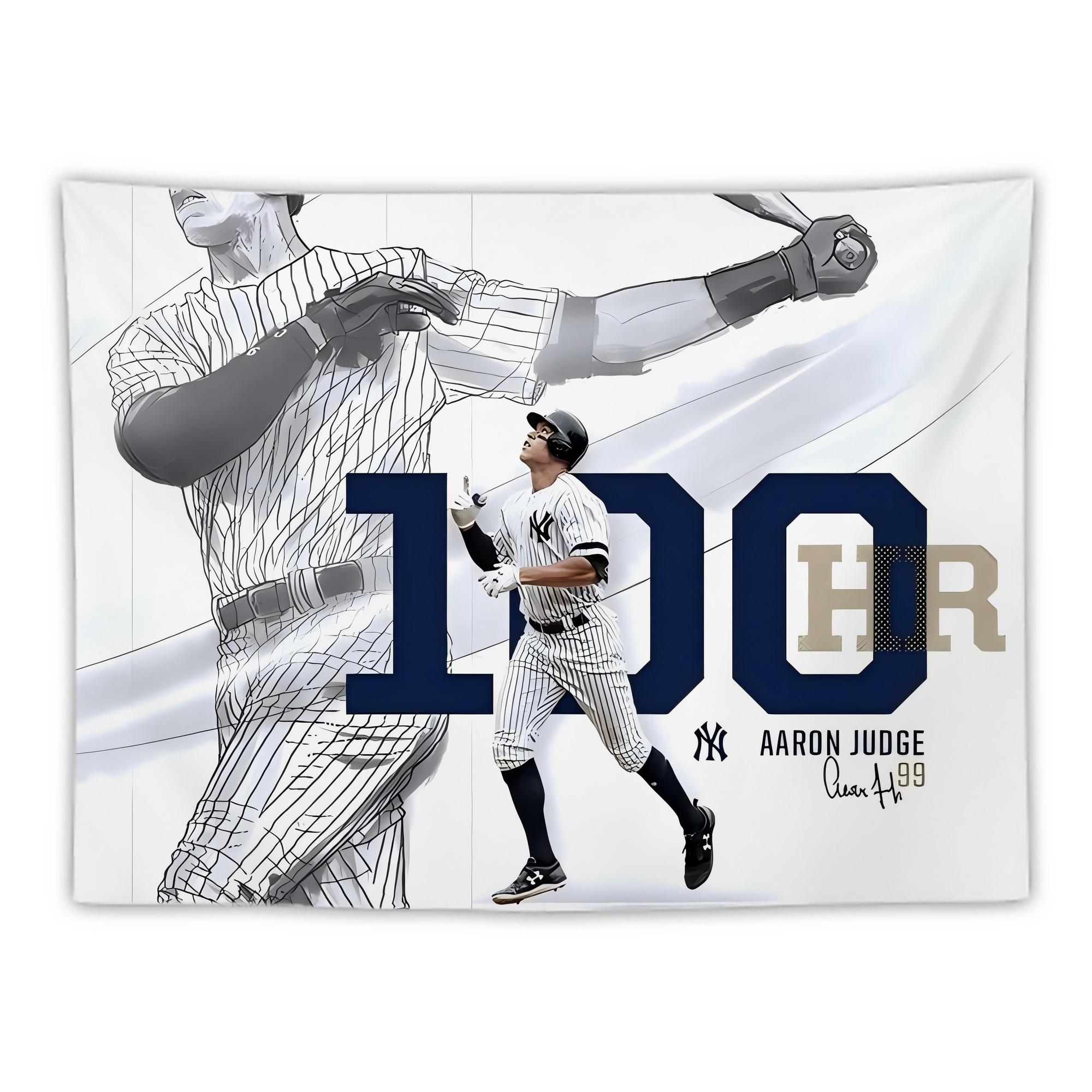 Aaron Judge 100 Home Runs Wall Tapestry For Bedroom Aesthetic – Boho Style Polyester Fabric Wall Hanging With Hooks – 60 X 90 Inch Large Size, Lightweight, Durable, Easy To Hang