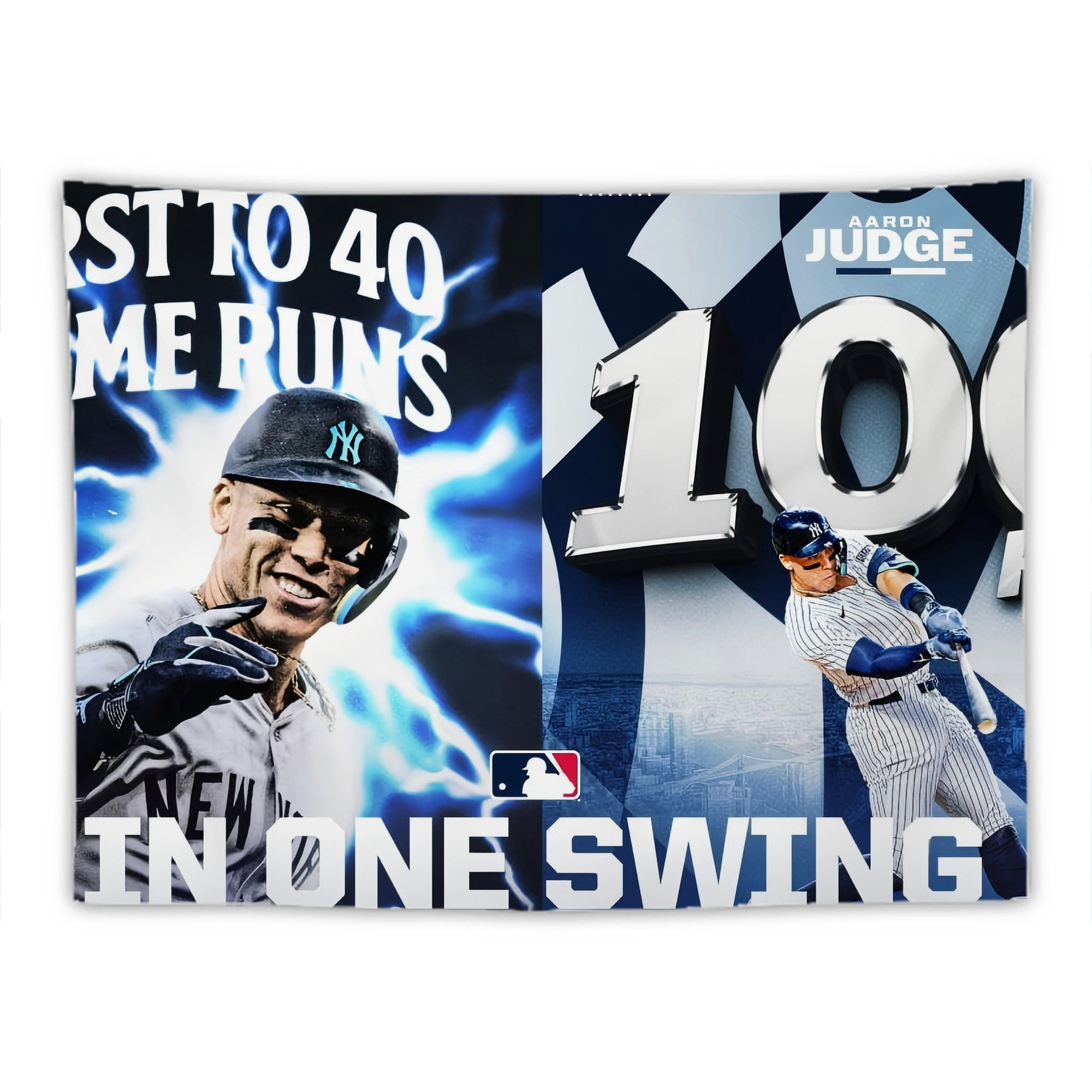 Aaron Judge First to 40 Home Runs In One Swing Wall Tapestry For Bedroom Aesthetic – Boho Style Polyester Fabric Wall Hanging With Hooks – 60 X 90 Inch Large Size, Lightweight, Durable, Easy To Hang