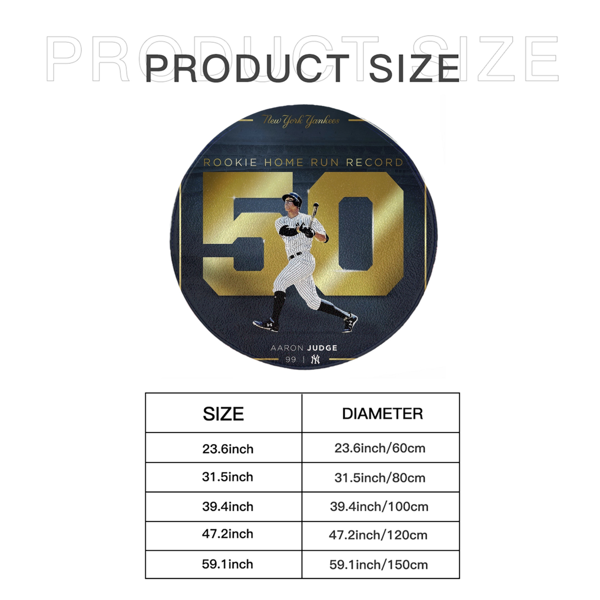 Aaron Judge 50 Home Runs 3 Round Floor Mat – Soft Flannel & High-Density Sponge Core – Non-Slip Dot Backing – Durable Stitched Edges – Quick-Dry & Breathable – Perfect For Home, Bathroom & Living Room
