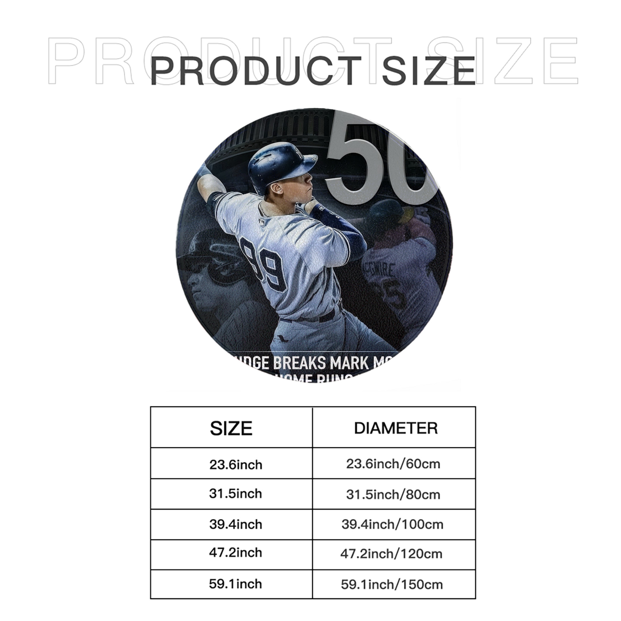 Aaron Judge 50 Home Runs 6 Round Floor Mat – Soft Flannel & High-Density Sponge Core – Non-Slip Dot Backing – Durable Stitched Edges – Quick-Dry & Breathable – Perfect For Home, Bathroom & Living Room