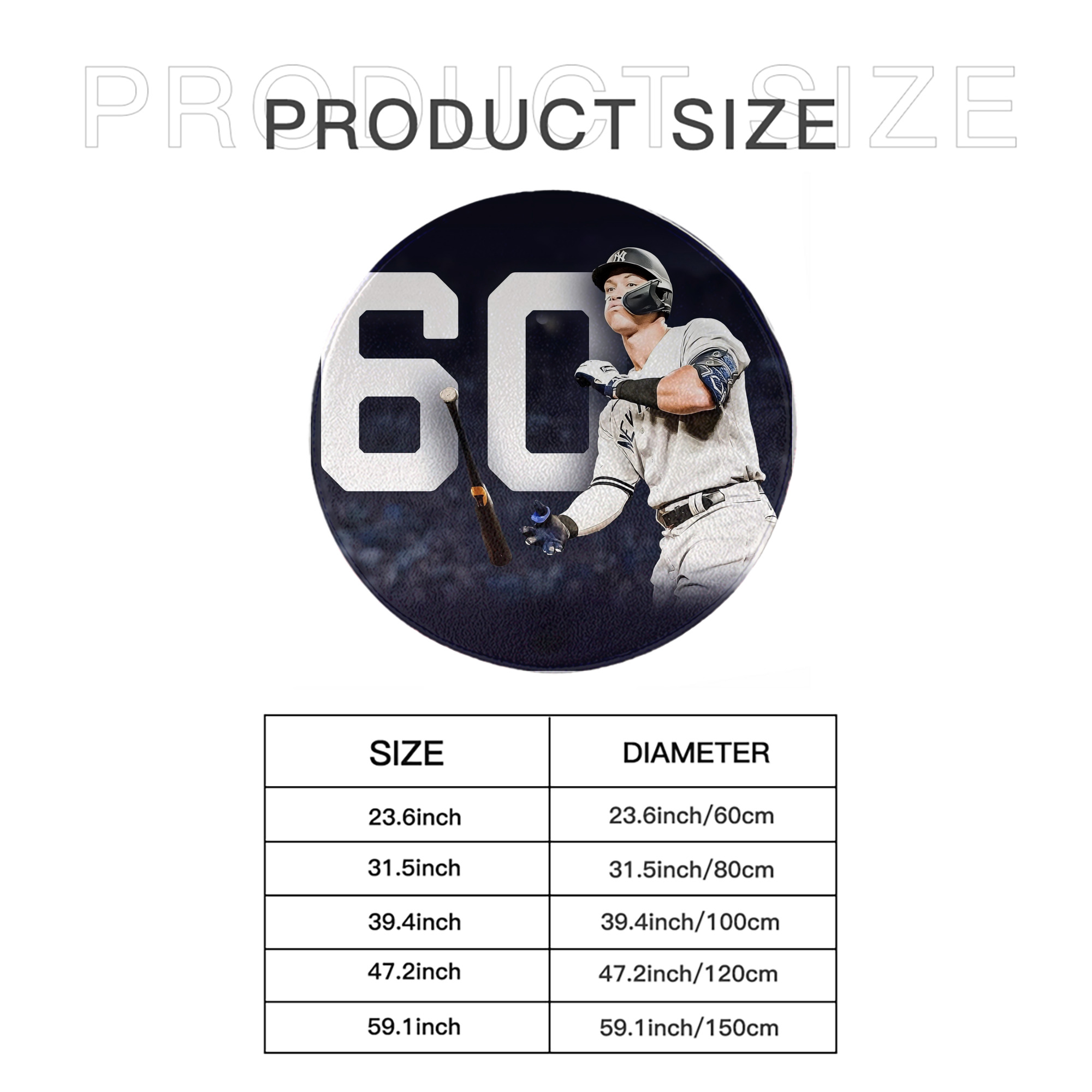 Aaron Judge 60 Home Runs 4 Round Floor Mat – Soft Flannel & High-Density Sponge Core – Non-Slip Dot Backing – Durable Stitched Edges – Quick-Dry & Breathable – Perfect For Home, Bathroom & Living Room