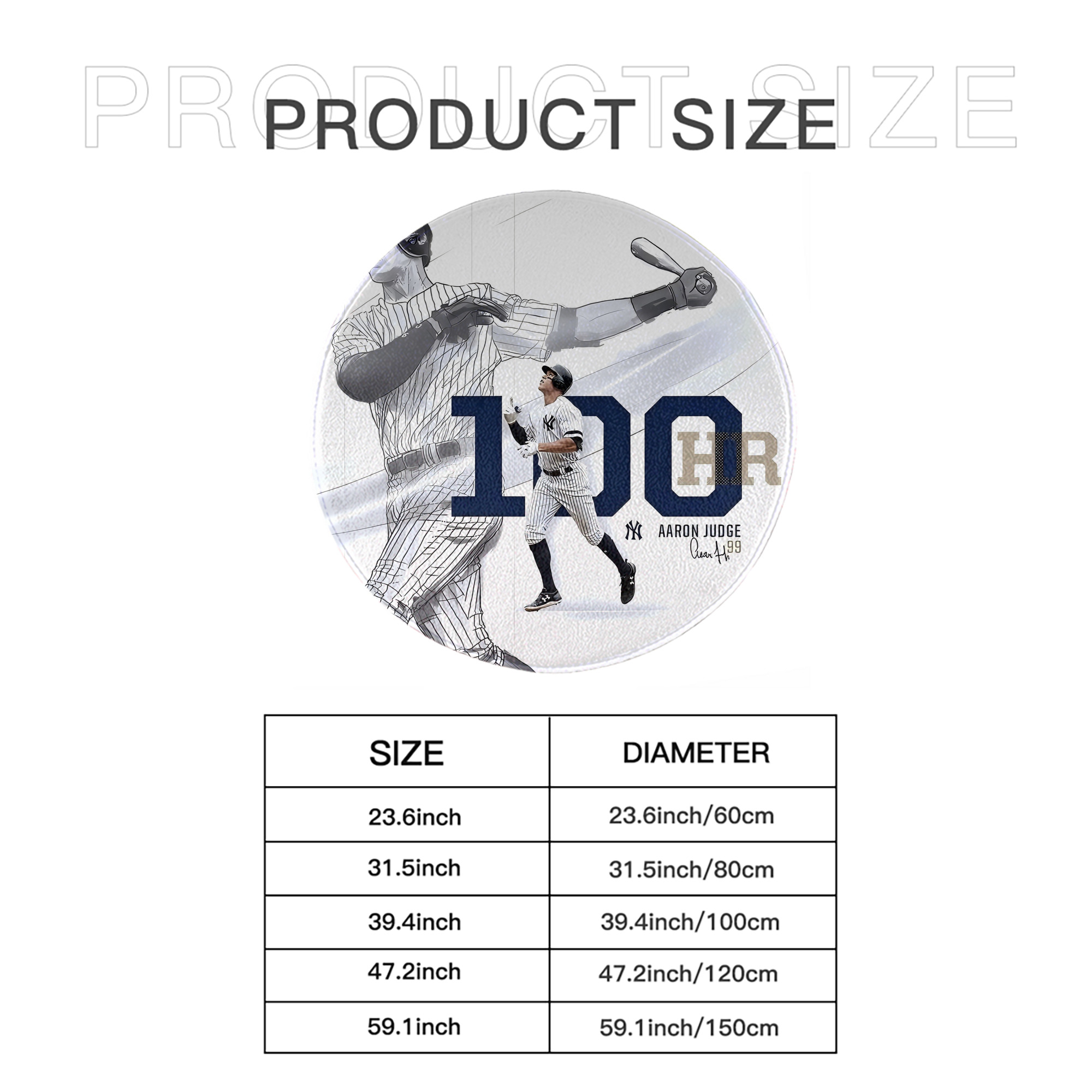 Aaron Judge 100 Home Runs Round Floor Mat – Soft Flannel & High-Density Sponge Core – Non-Slip Dot Backing – Durable Stitched Edges – Quick-Dry & Breathable – Perfect For Home, Bathroom & Living Room