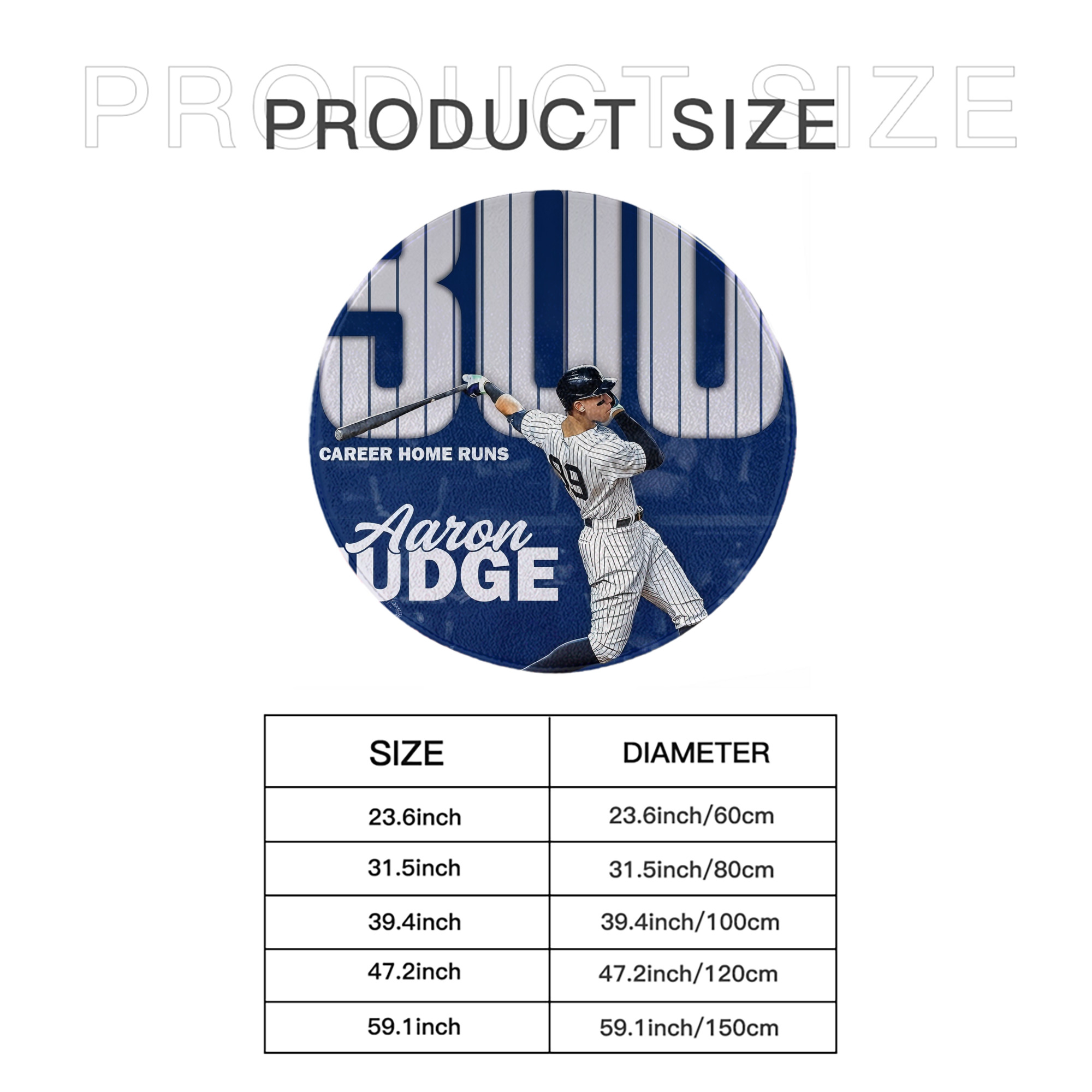 Aaron Judge 300 Home Runs Round Floor Mat – Soft Flannel & High-Density Sponge Core – Non-Slip Dot Backing – Durable Stitched Edges – Quick-Dry & Breathable – Perfect For Home, Bathroom & Living Room