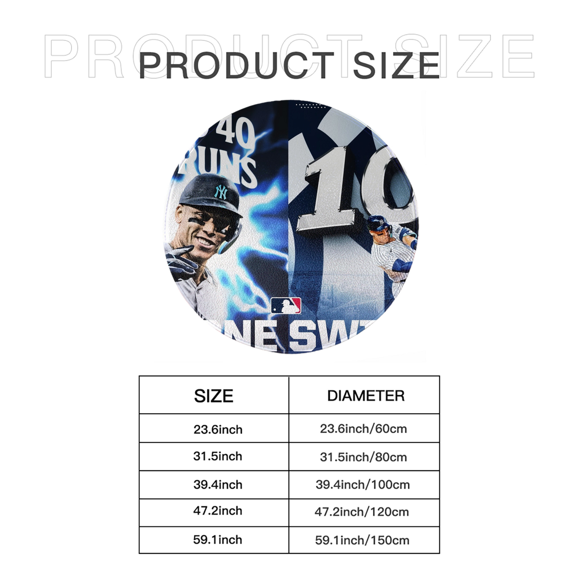 Aaron Judge First to 40 Home Runs In One Swing Round Floor Mat – Soft Flannel & High-Density Sponge Core – Non-Slip Dot Backing – Durable Stitched Edges – Quick-Dry & Breathable – Perfect For Home, Bathroom & Living Room