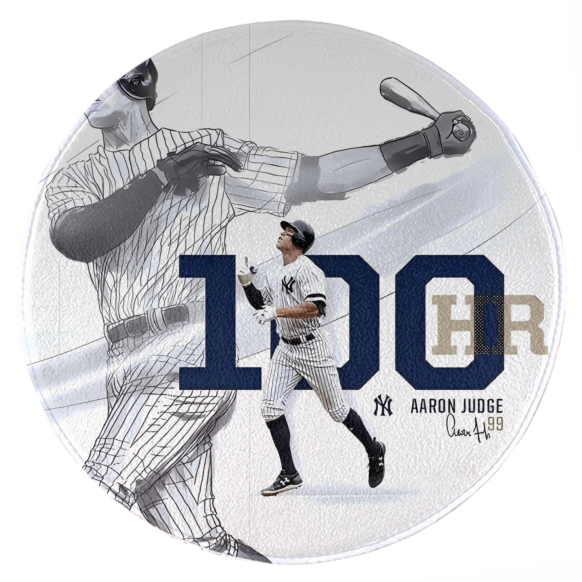 Aaron Judge 100 Home Runs Round Floor Mat – Soft Flannel & High-Density Sponge Core – Non-Slip Dot Backing – Durable Stitched Edges – Quick-Dry & Breathable – Perfect For Home, Bathroom & Living Room