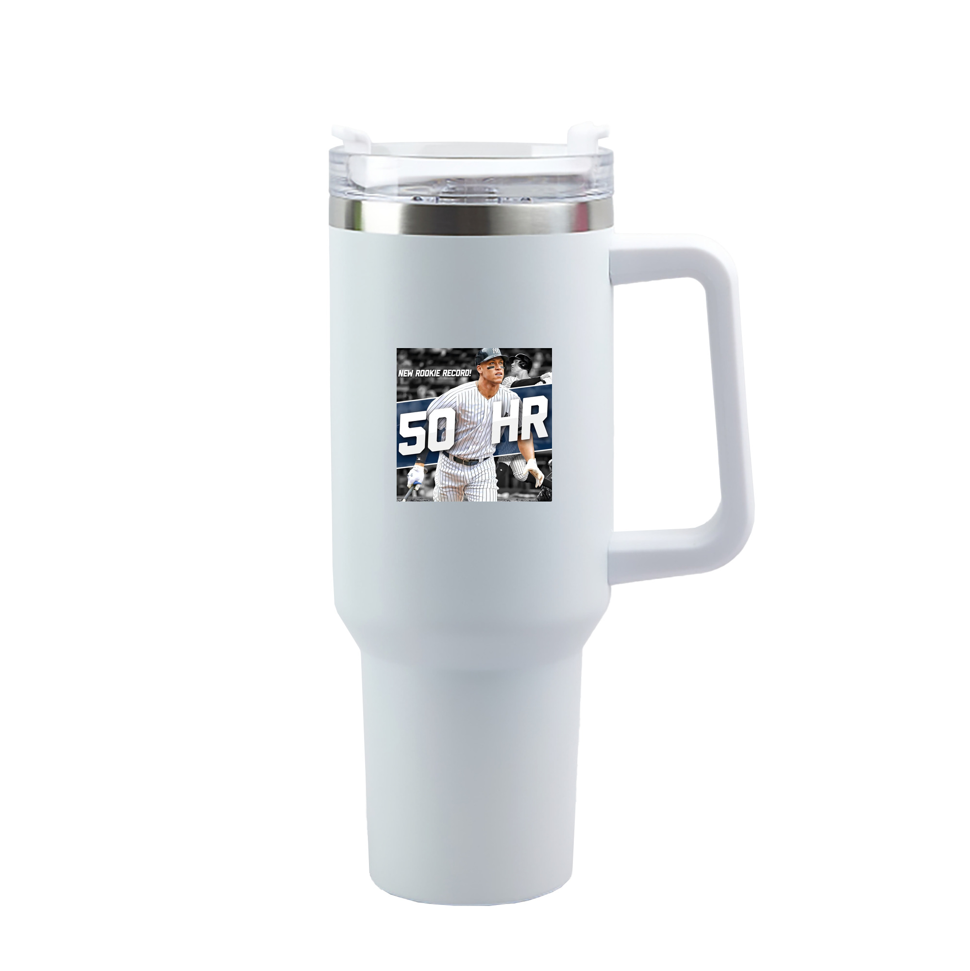 Aaron Judge 50 Home Runs 2 40oz Handle Car Tumbler – Durable Stainless Steel Travel Mug With UV Print – Double Wall Insulated, Fits Most Car Cup Holders