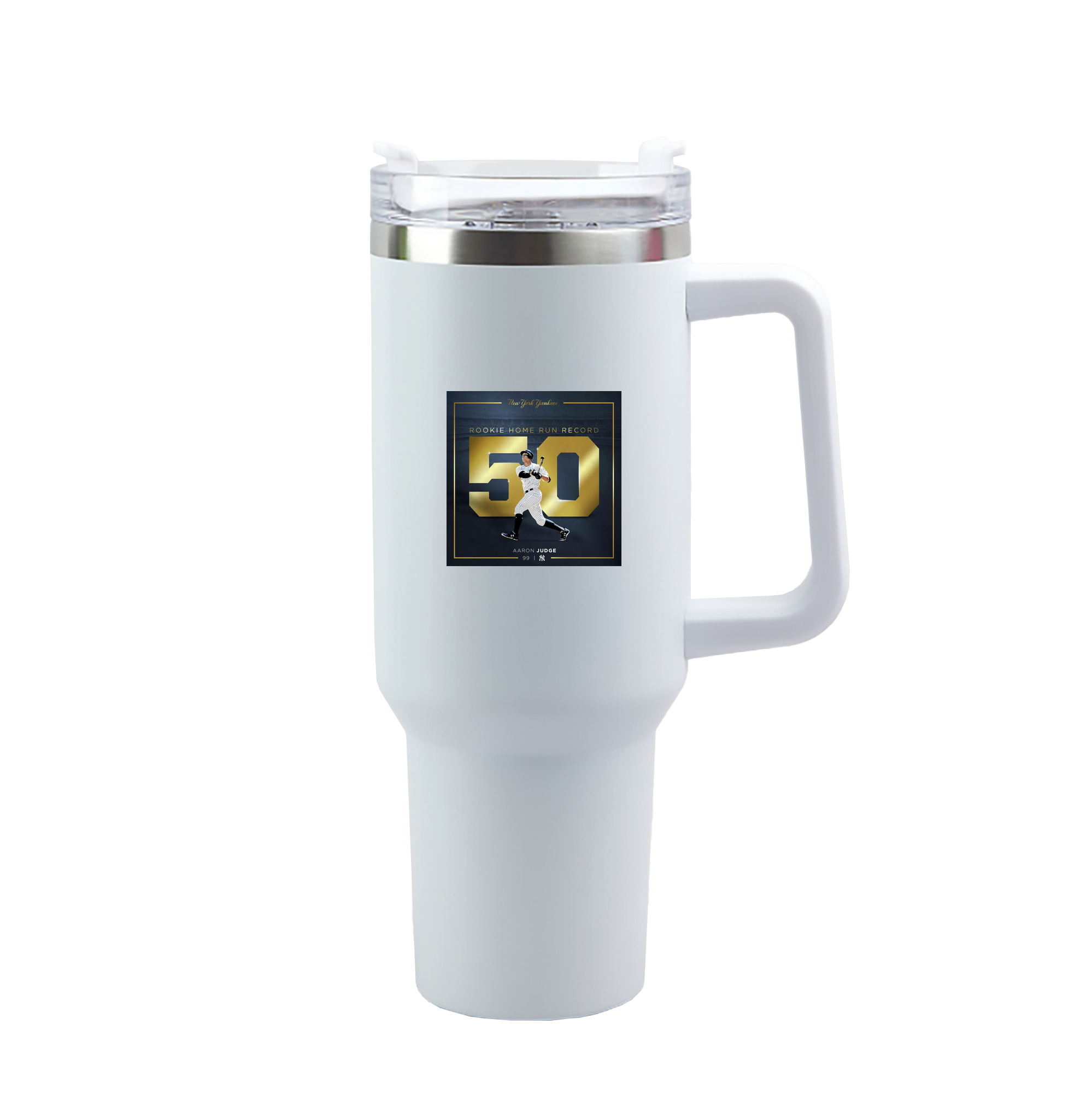 Aaron Judge 50 Home Runs 3 40oz Handle Car Tumbler – Durable Stainless Steel Travel Mug With UV Print – Double Wall Insulated, Fits Most Car Cup Holders