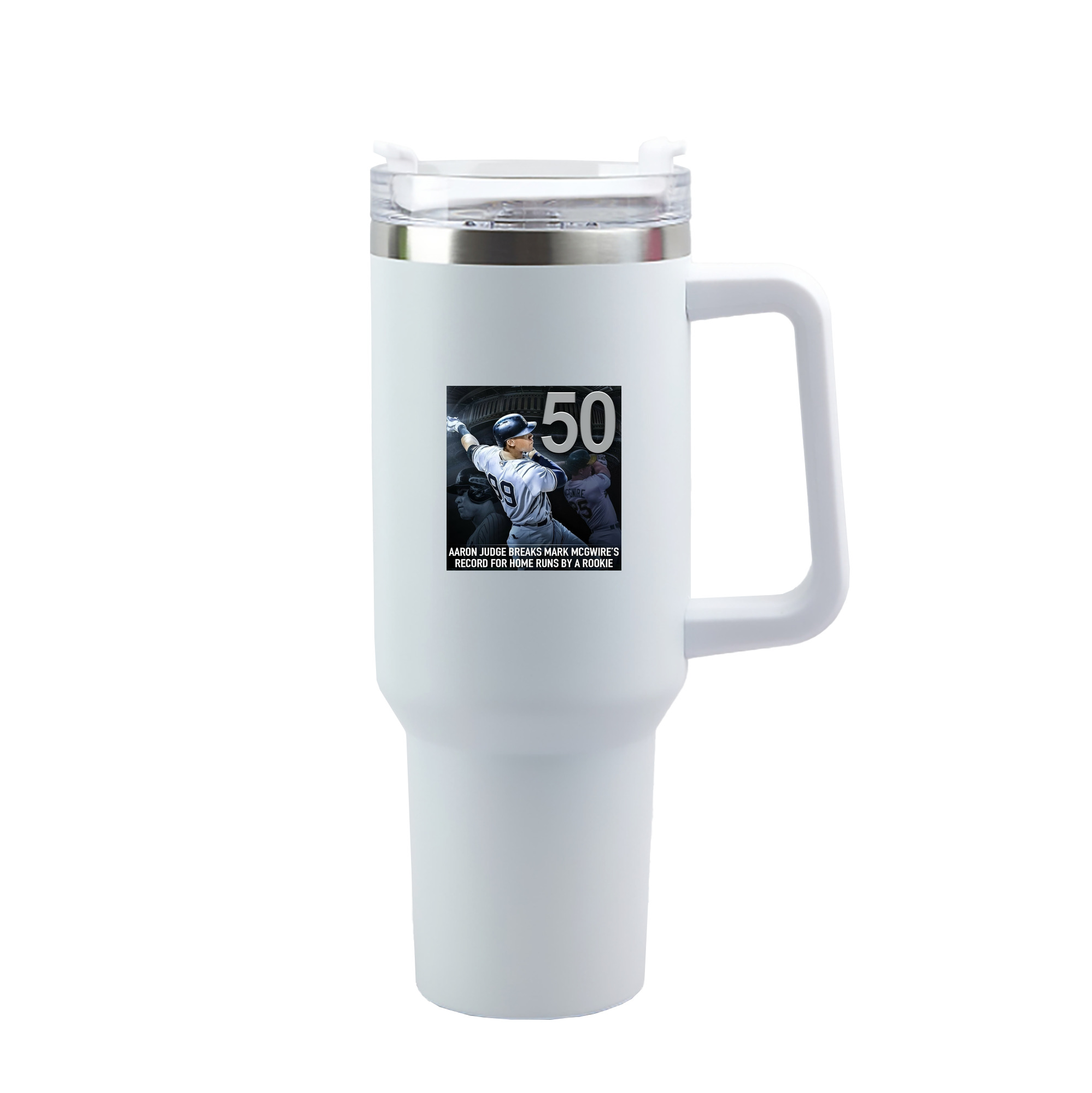 Aaron Judge 50 Home Runs 6 40oz Handle Car Tumbler – Durable Stainless Steel Travel Mug With UV Print – Double Wall Insulated, Fits Most Car Cup Holders