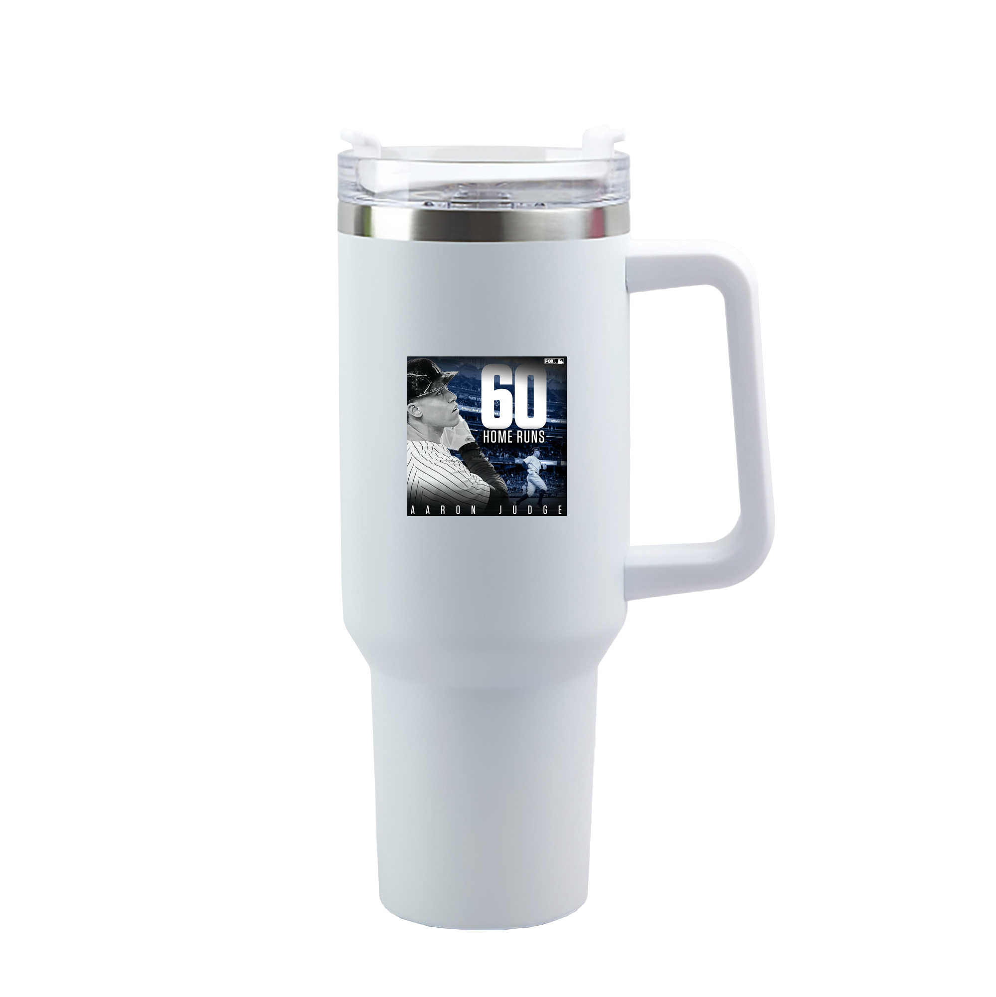 Aaron Judge 60 Home Runs 1 40oz Handle Car Tumbler – Durable Stainless Steel Travel Mug With UV Print – Double Wall Insulated, Fits Most Car Cup Holders