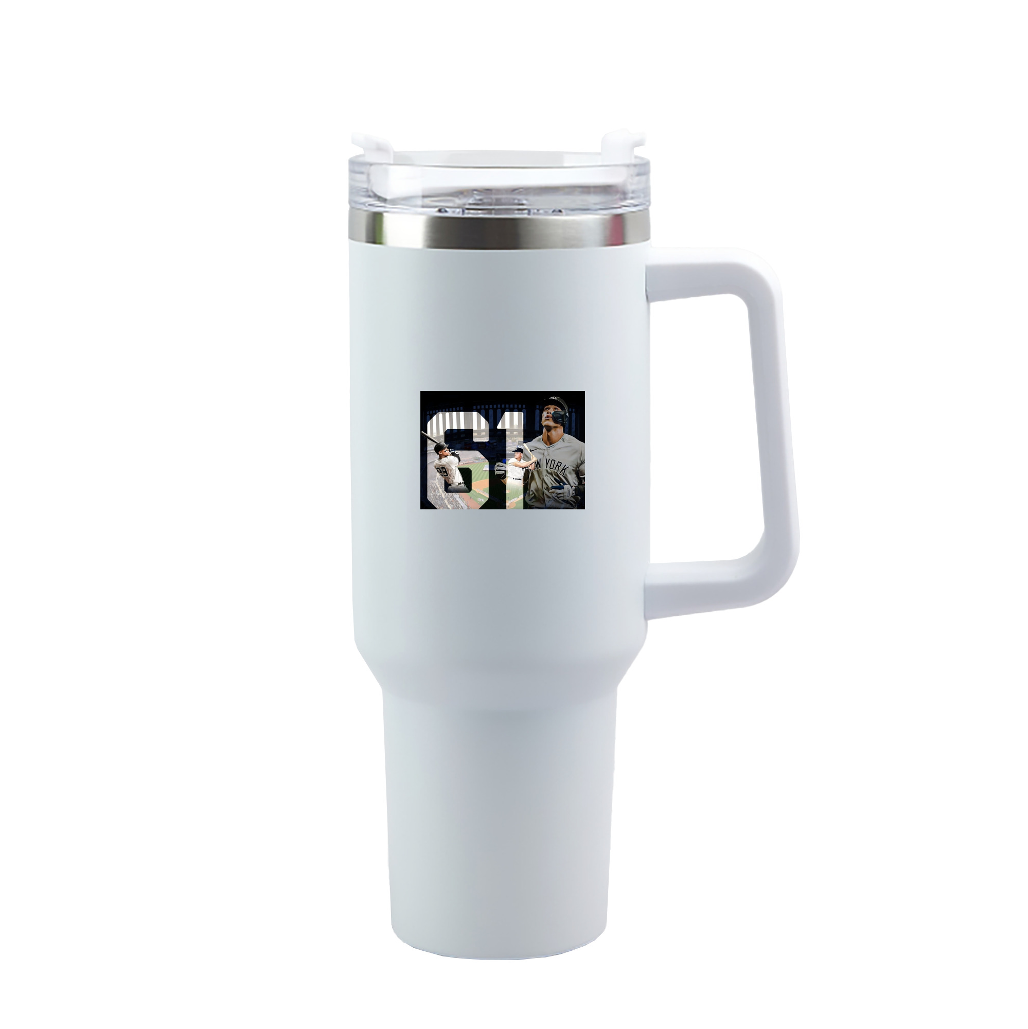Aaron Judge 61 Home Runs 1 40oz Handle Car Tumbler – Durable Stainless Steel Travel Mug With UV Print – Double Wall Insulated, Fits Most Car Cup Holders
