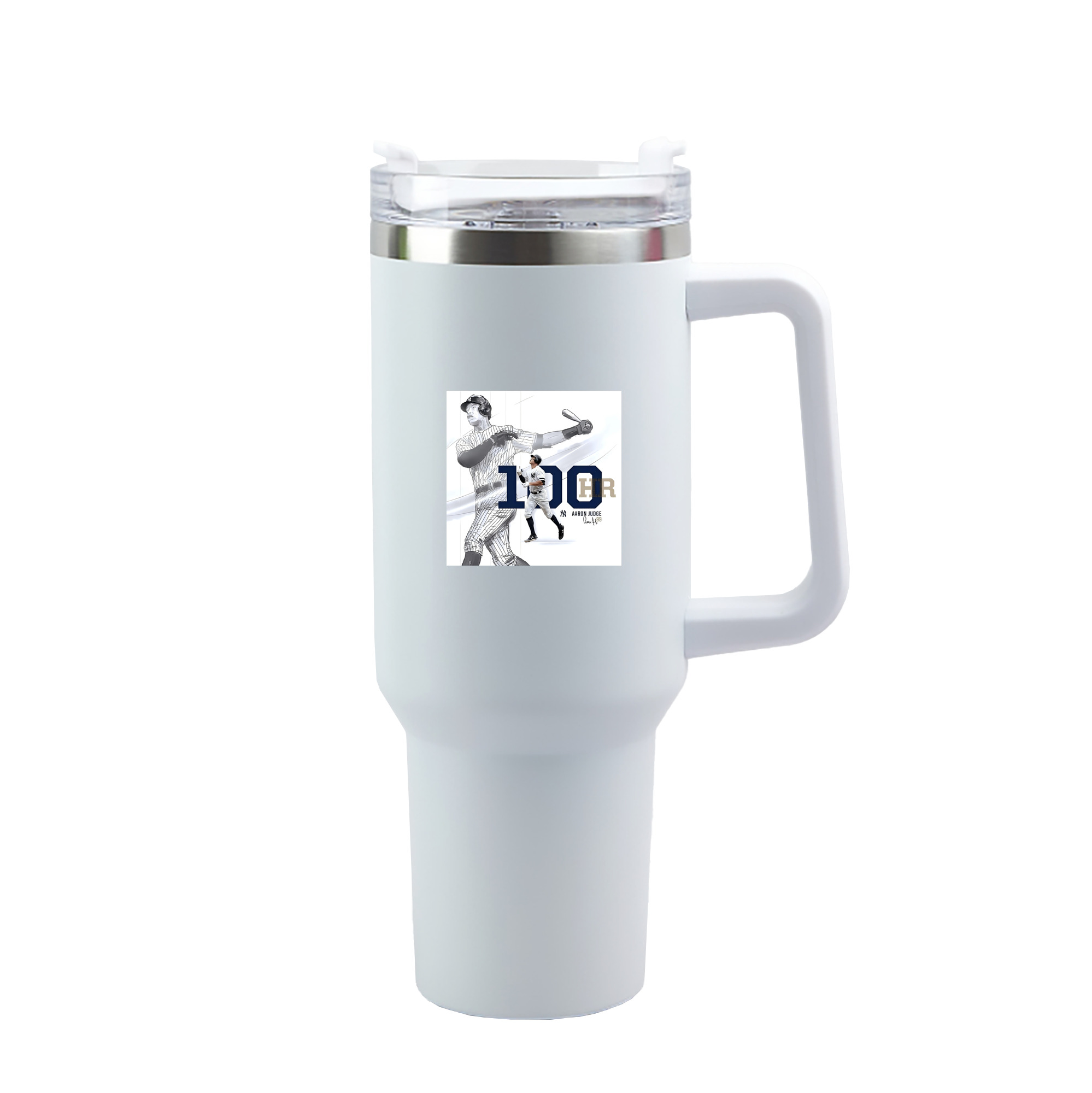 Aaron Judge 100 Home Runs 40oz Handle Car Tumbler – Durable Stainless Steel Travel Mug With UV Print – Double Wall Insulated, Fits Most Car Cup Holders