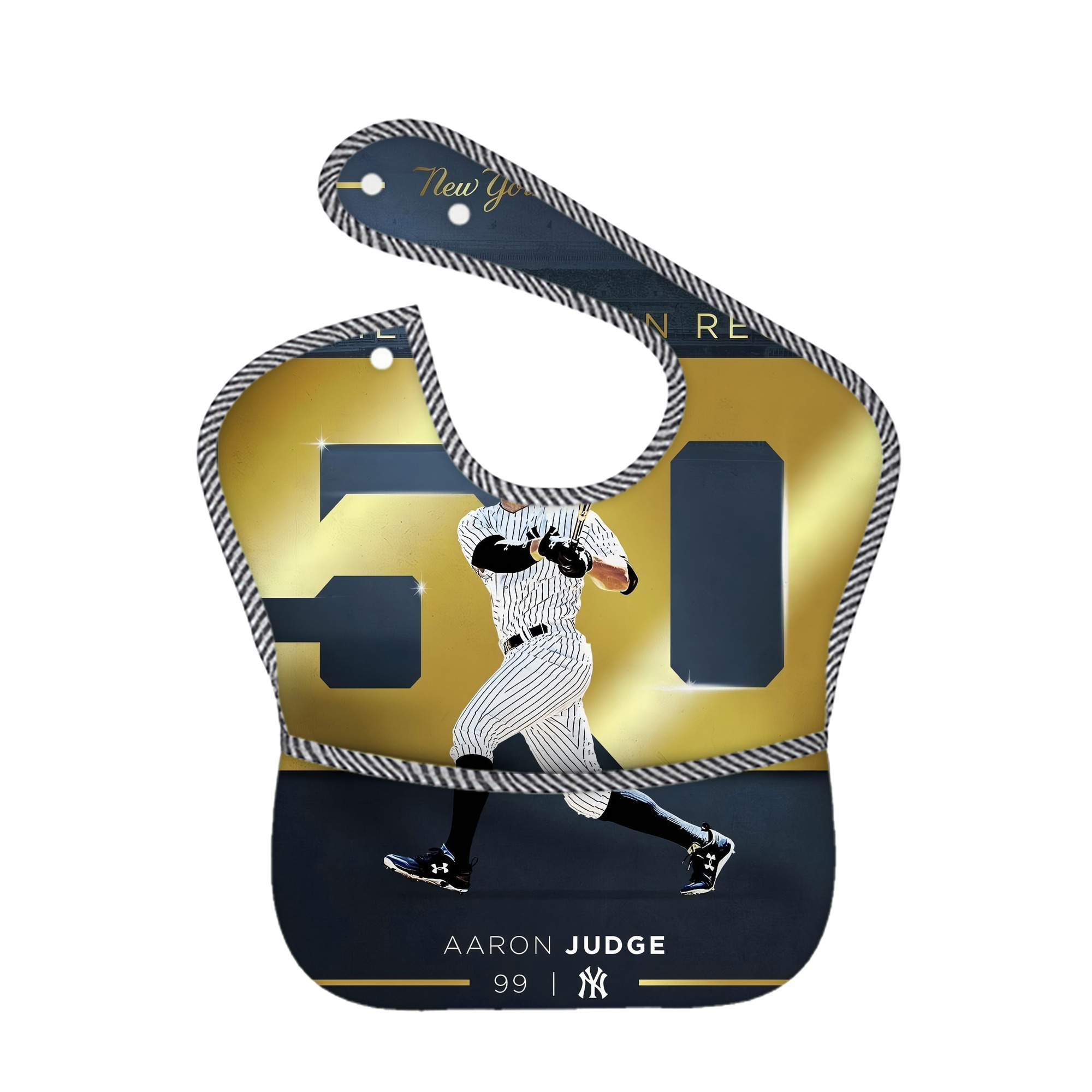 Aaron Judge 50 Home Runs 3 Adjustable Waterproof Toddler Bib – Full-Print Durable Polyester – Foldable Crumb Pocket – Easy Snap Closure – Soft