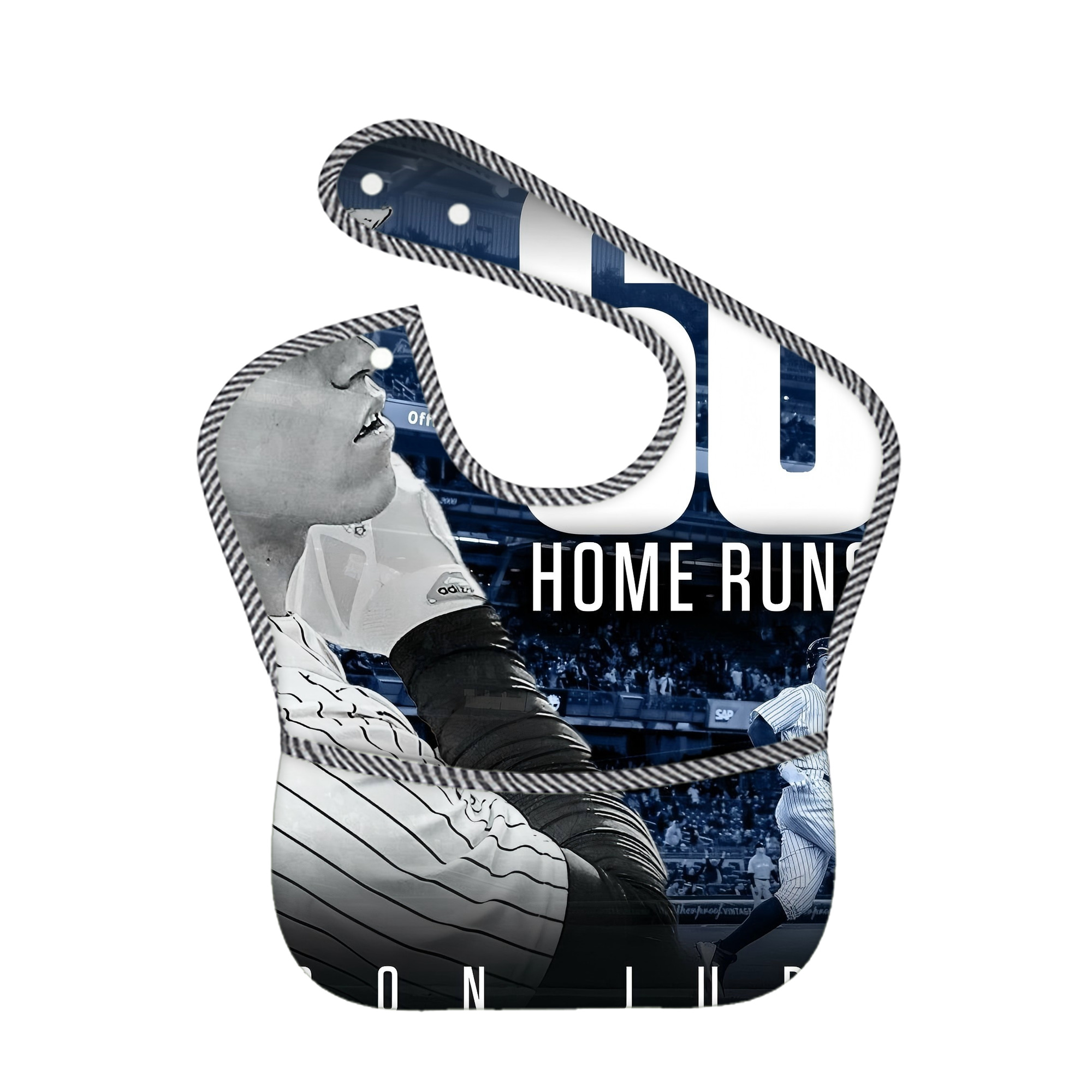 Aaron Judge 60 Home Runs 1 Adjustable Waterproof Toddler Bib – Full-Print Durable Polyester – Foldable Crumb Pocket – Easy Snap Closure – Soft