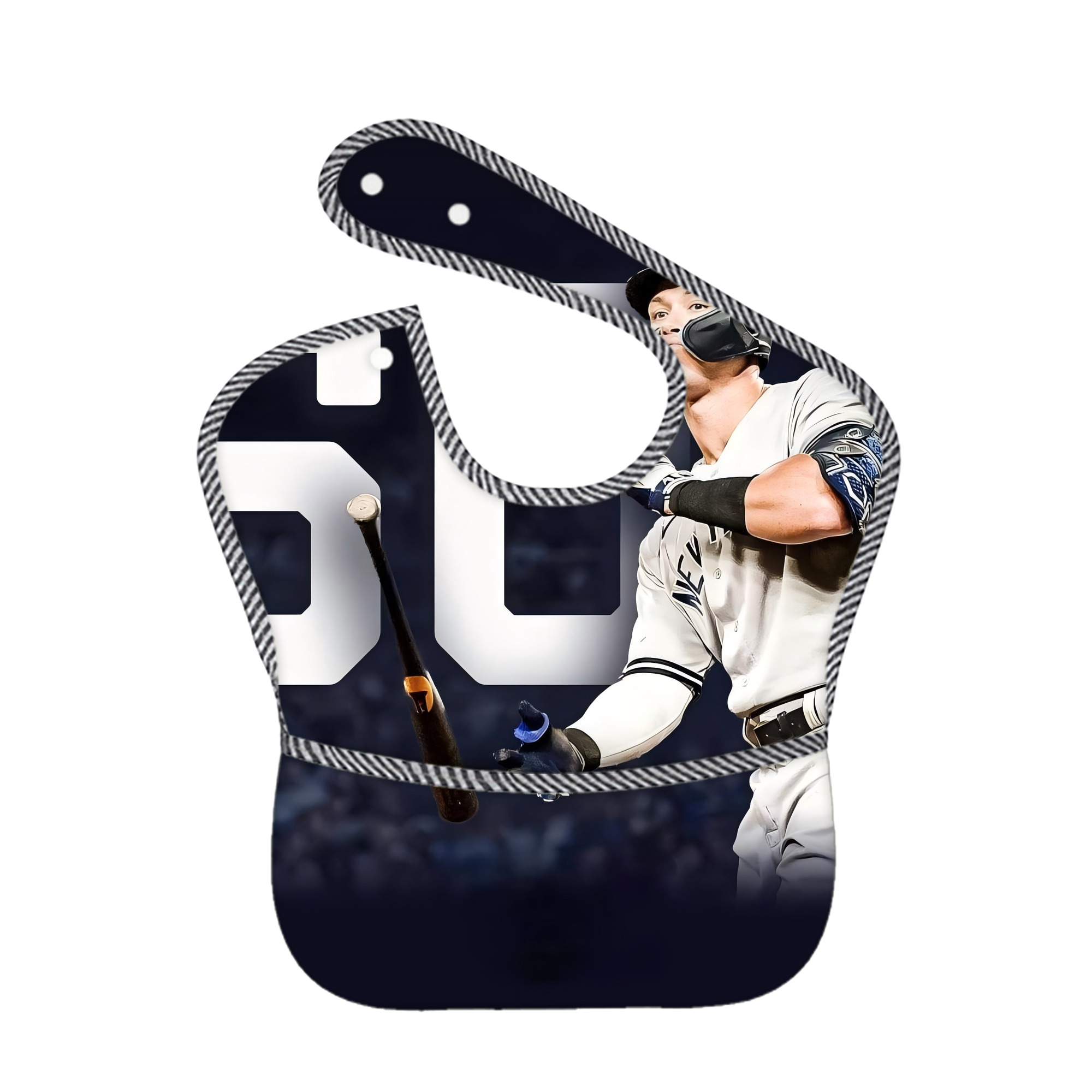 Aaron Judge 60 Home Runs 4 Adjustable Waterproof Toddler Bib – Full-Print Durable Polyester – Foldable Crumb Pocket – Easy Snap Closure – Soft