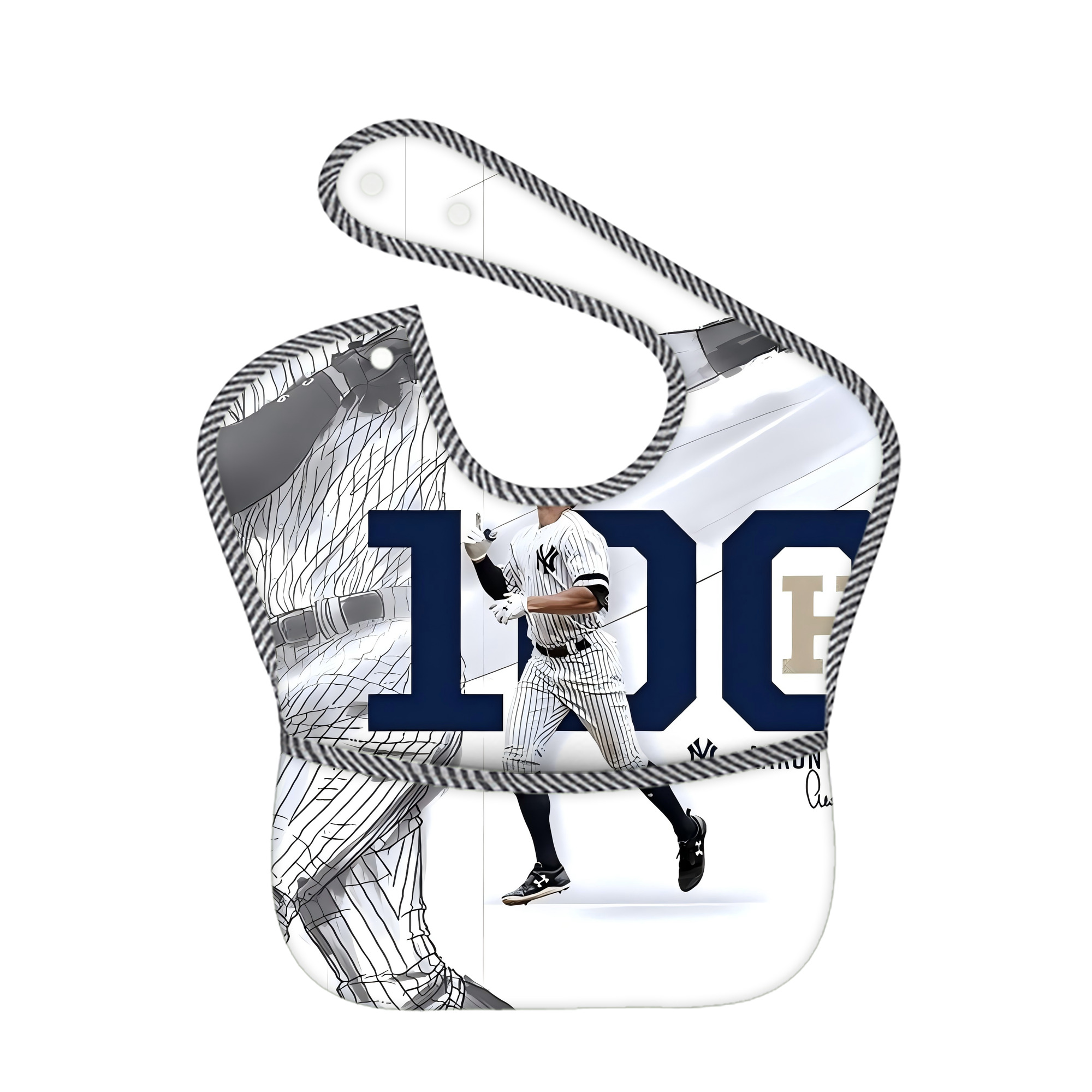 Aaron Judge 100 Home Runs Adjustable Waterproof Toddler Bib – Full-Print Durable Polyester – Foldable Crumb Pocket – Easy Snap Closure – Soft