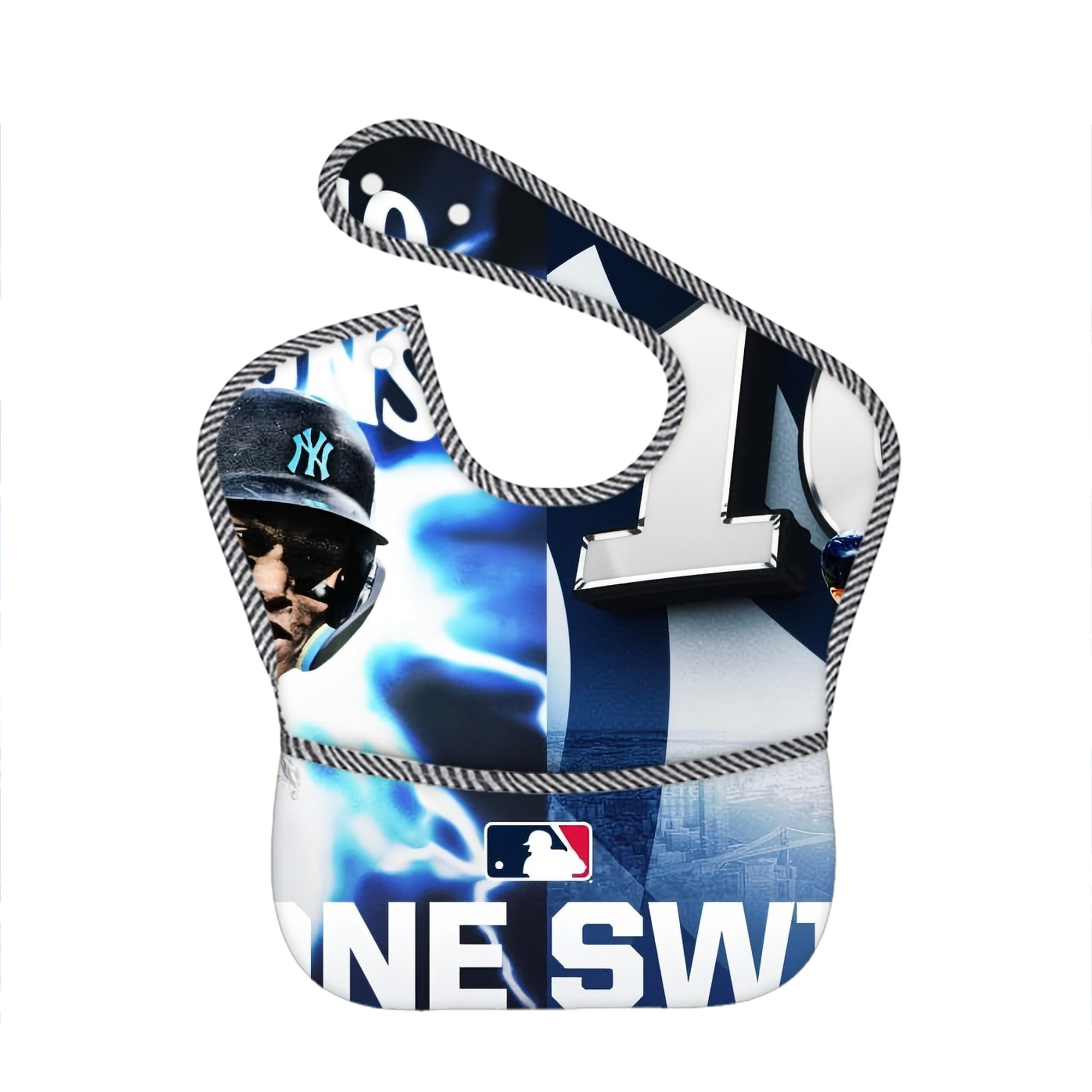 Aaron Judge First to 40 Home Runs In One Swing Adjustable Waterproof Toddler Bib – Full-Print Durable Polyester – Foldable Crumb Pocket – Easy Snap Closure – Soft