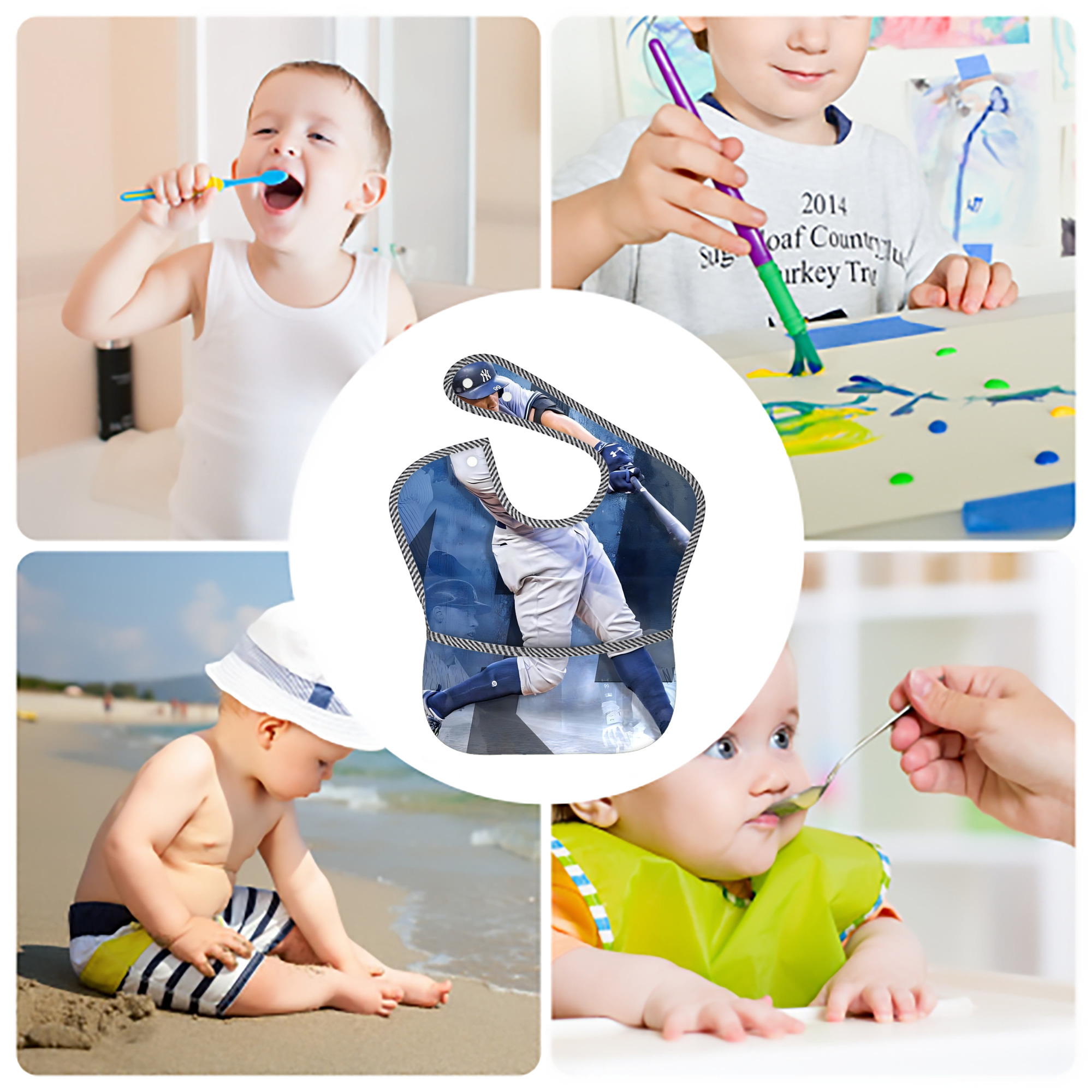 Aaron Judge 40 Home Runs 1 Adjustable Waterproof Toddler Bib – Full-Print Durable Polyester – Foldable Crumb Pocket – Easy Snap Closure – Soft