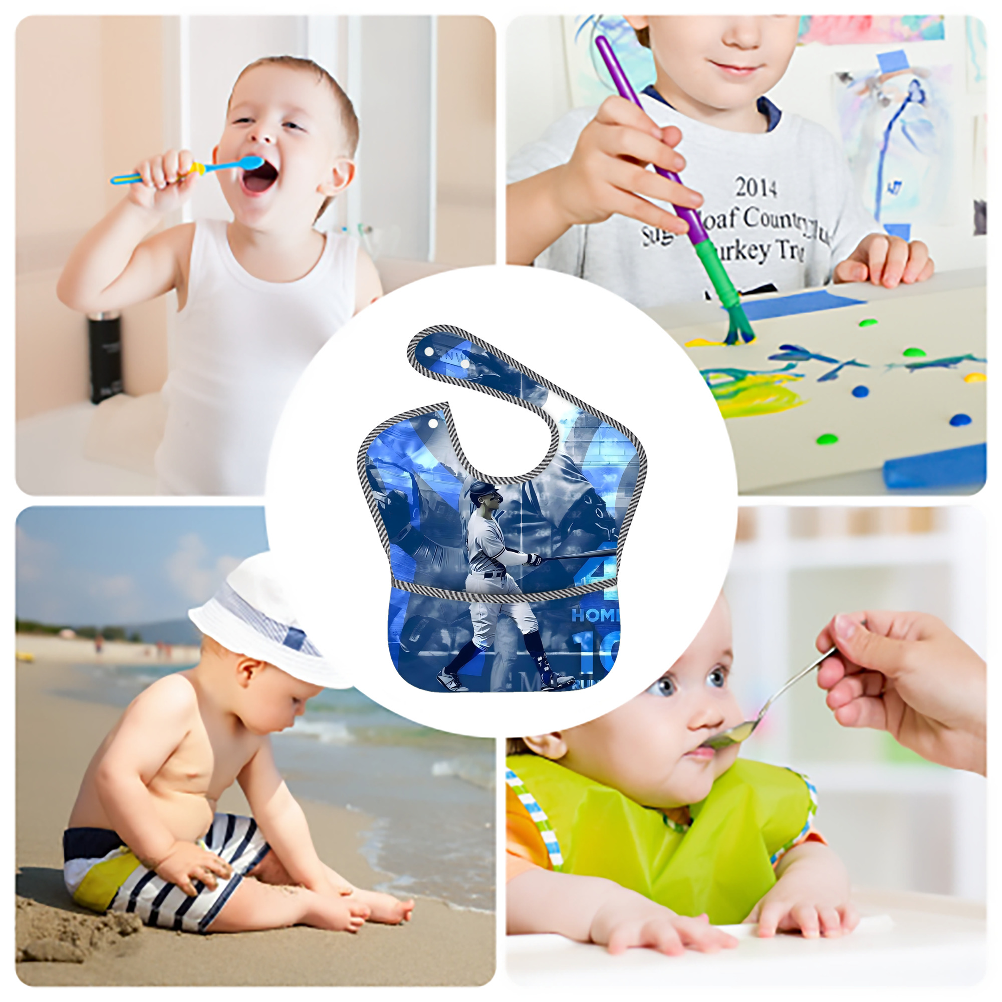 Aaron Judge 46 Home Runs Adjustable Waterproof Toddler Bib – Full-Print Durable Polyester – Foldable Crumb Pocket – Easy Snap Closure – Soft