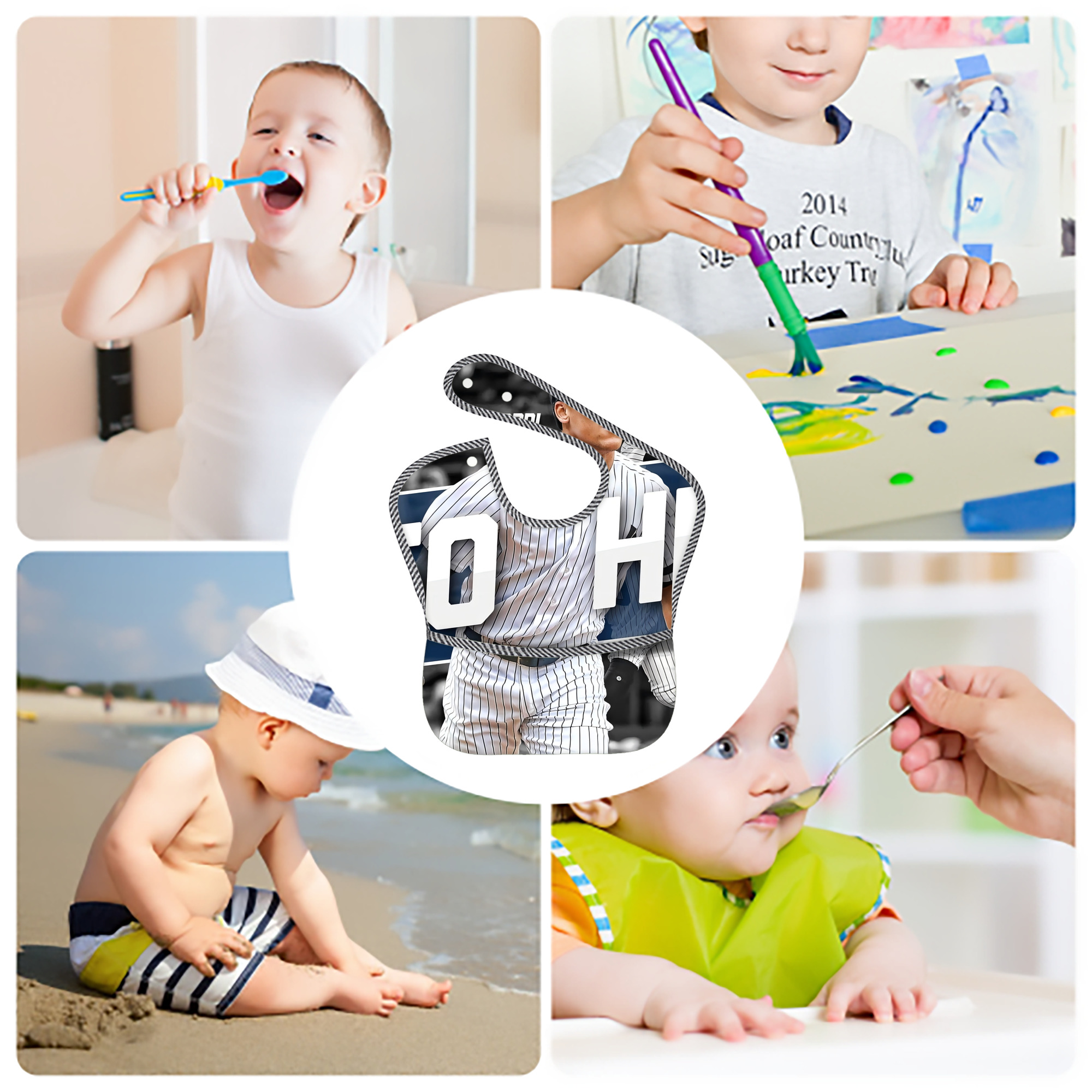 Aaron Judge 50 Home Runs 2 Adjustable Waterproof Toddler Bib – Full-Print Durable Polyester – Foldable Crumb Pocket – Easy Snap Closure – Soft