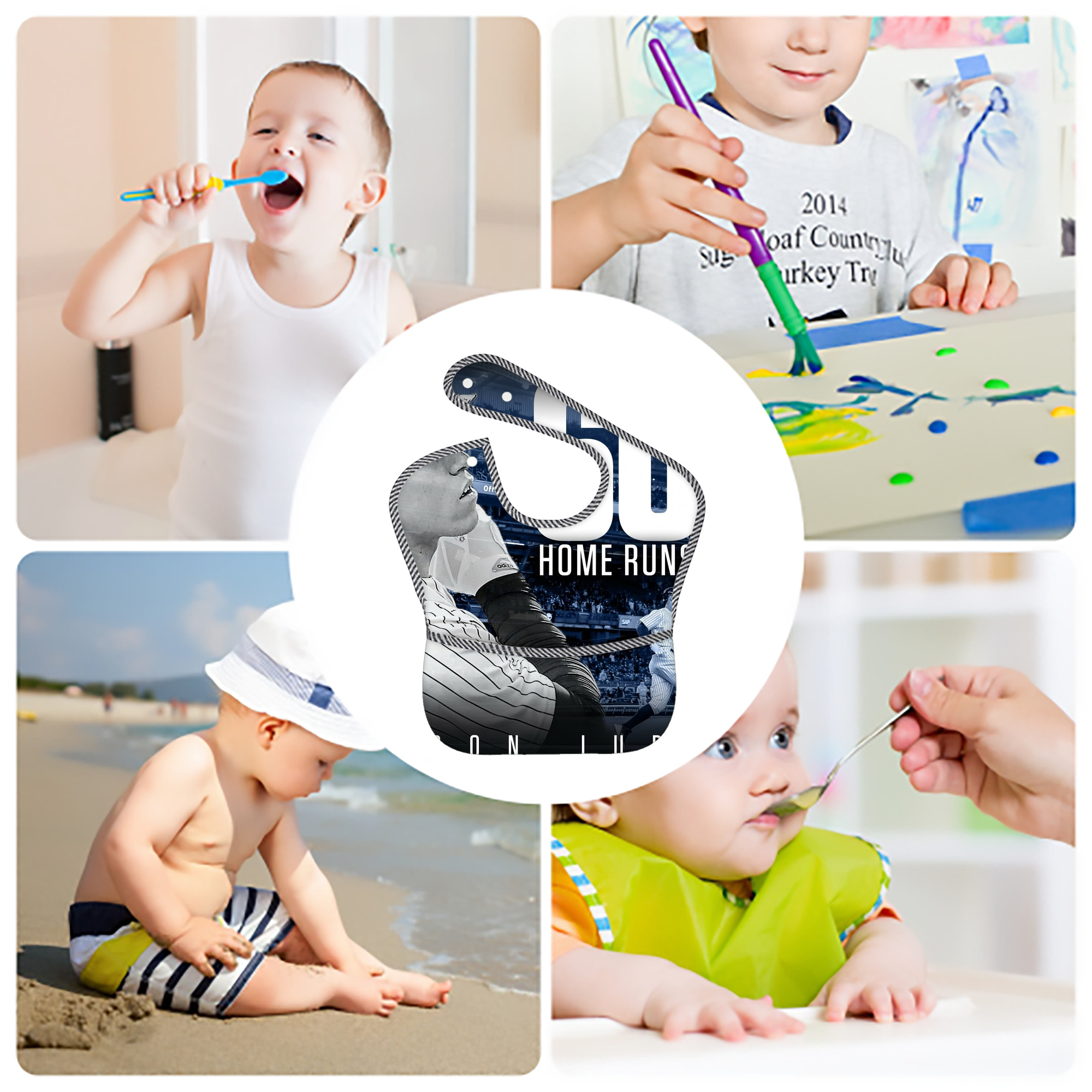 Aaron Judge 60 Home Runs 1 Adjustable Waterproof Toddler Bib – Full-Print Durable Polyester – Foldable Crumb Pocket – Easy Snap Closure – Soft