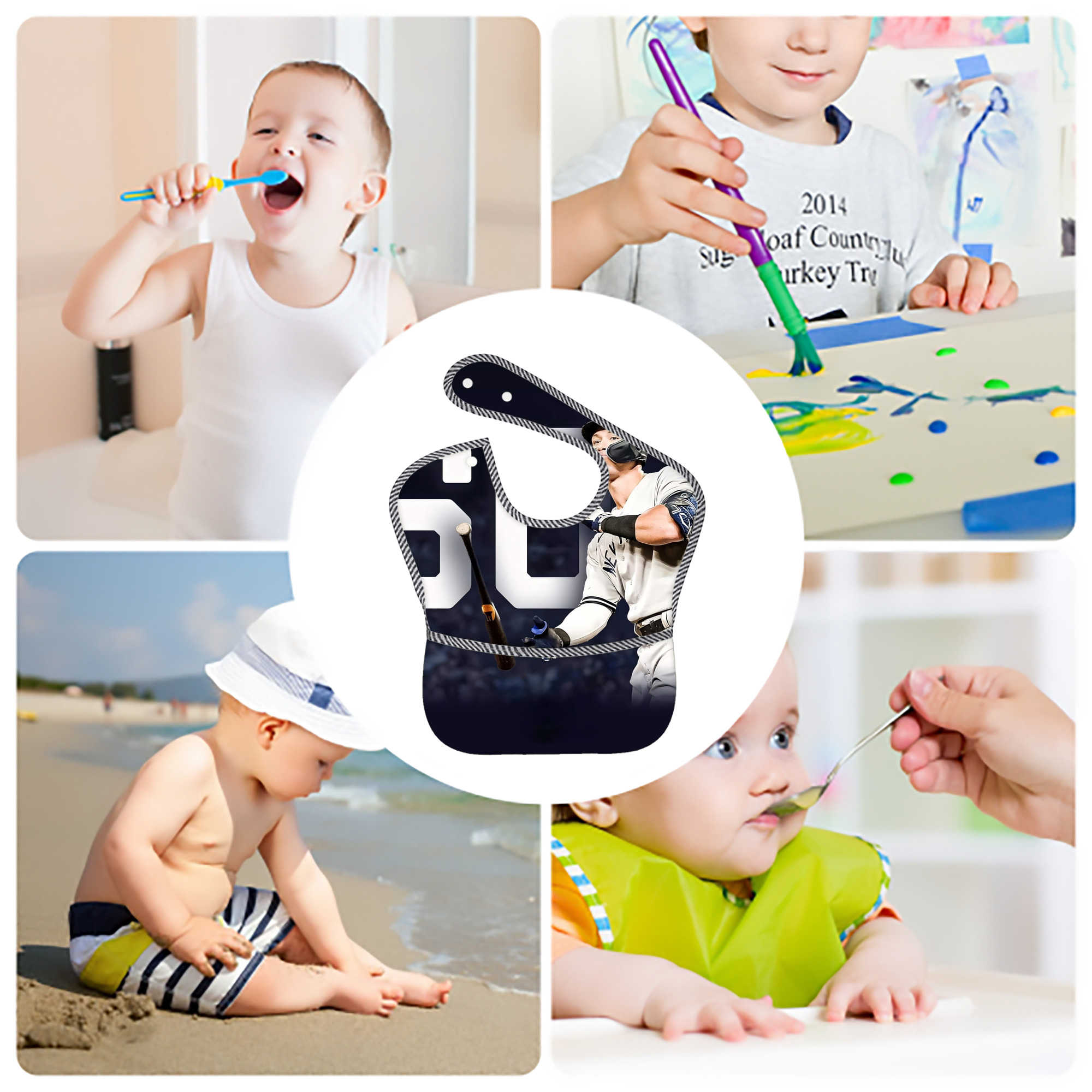 Aaron Judge 60 Home Runs 4 Adjustable Waterproof Toddler Bib – Full-Print Durable Polyester – Foldable Crumb Pocket – Easy Snap Closure – Soft