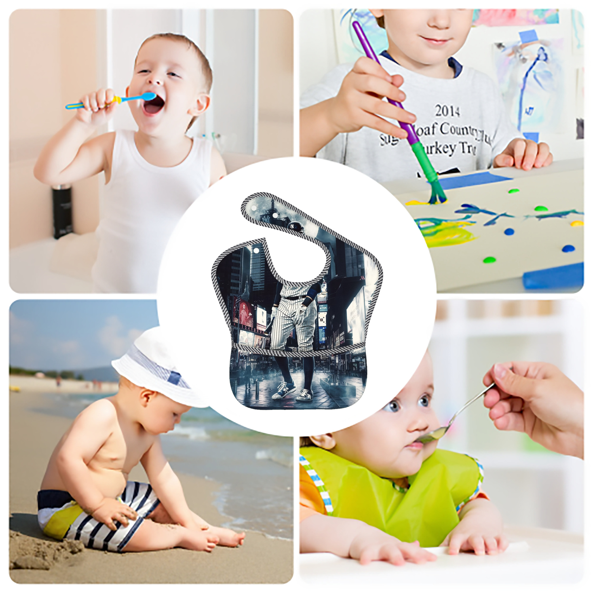 Aaron Judge 60 Home Runs 6 Adjustable Waterproof Toddler Bib – Full-Print Durable Polyester – Foldable Crumb Pocket – Easy Snap Closure – Soft