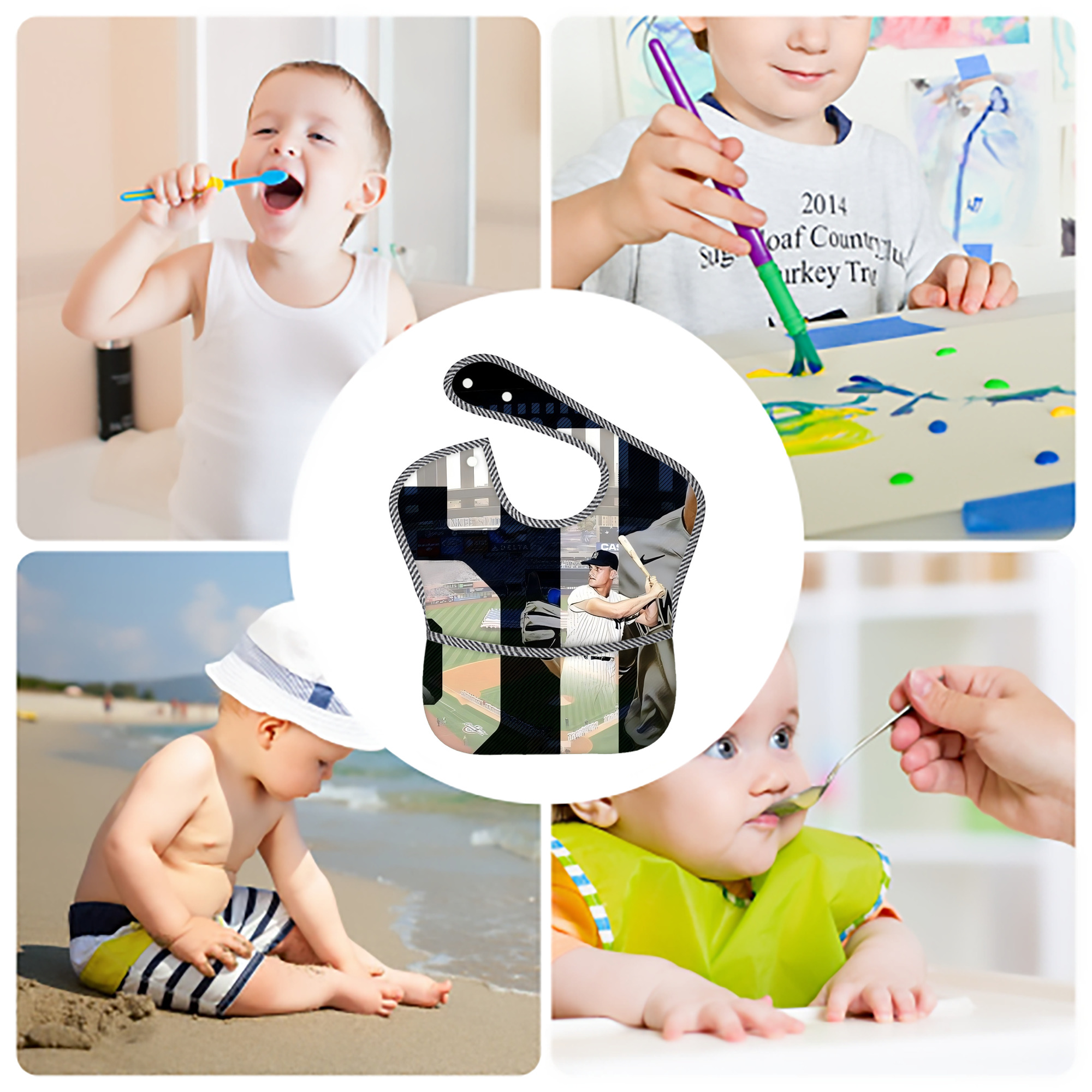 Aaron Judge 61 Home Runs 1 Adjustable Waterproof Toddler Bib – Full-Print Durable Polyester – Foldable Crumb Pocket – Easy Snap Closure – Soft