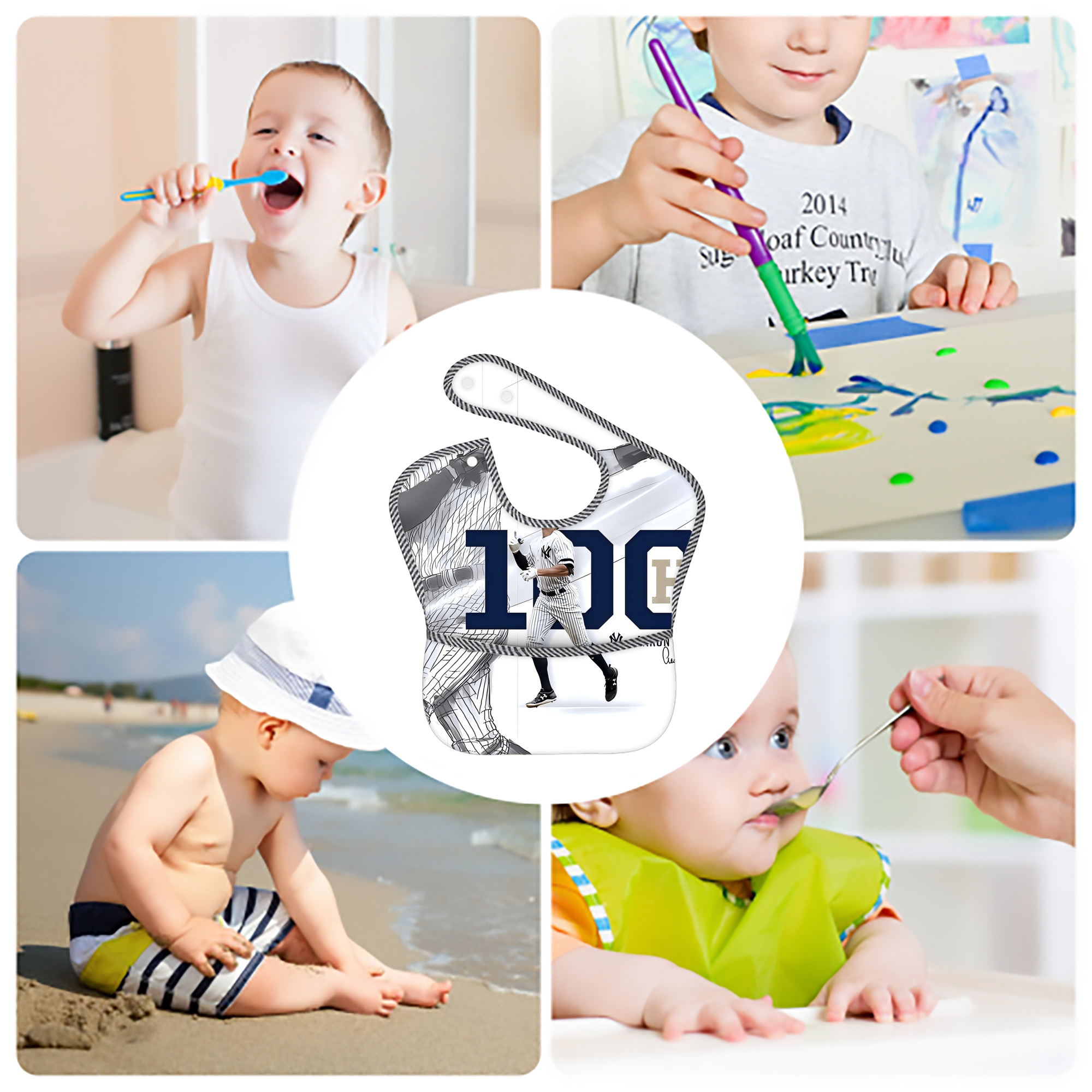 Aaron Judge 100 Home Runs Adjustable Waterproof Toddler Bib – Full-Print Durable Polyester – Foldable Crumb Pocket – Easy Snap Closure – Soft
