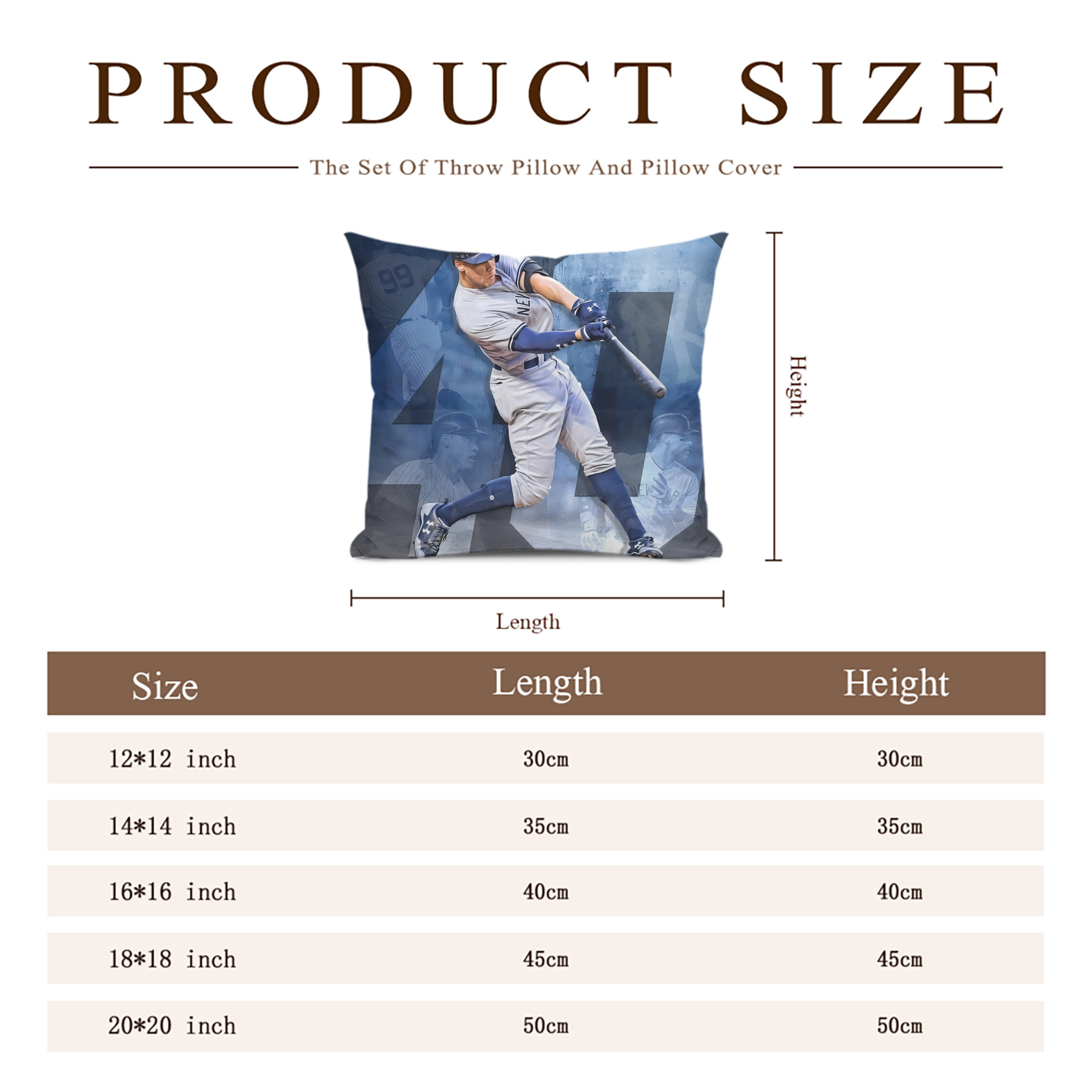 Aaron Judge 40 Home Runs 1 Soft Polyester Pillow Cover With Insert – Double-Sided Design, Invisible Zipper, Durable & Breathable – Easy Care Cushion Set