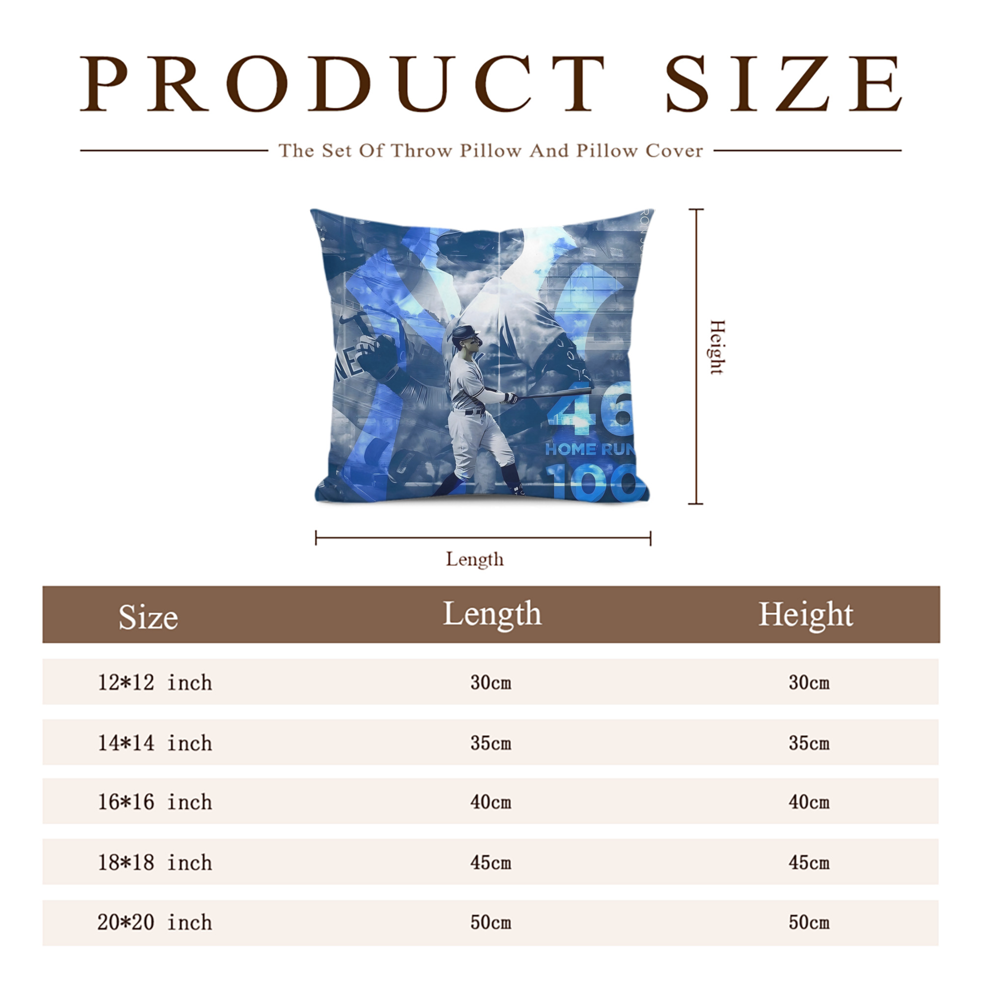 Aaron Judge 46 Home Runs Soft Polyester Pillow Cover With Insert – Double-Sided Design, Invisible Zipper, Durable & Breathable – Easy Care Cushion Set