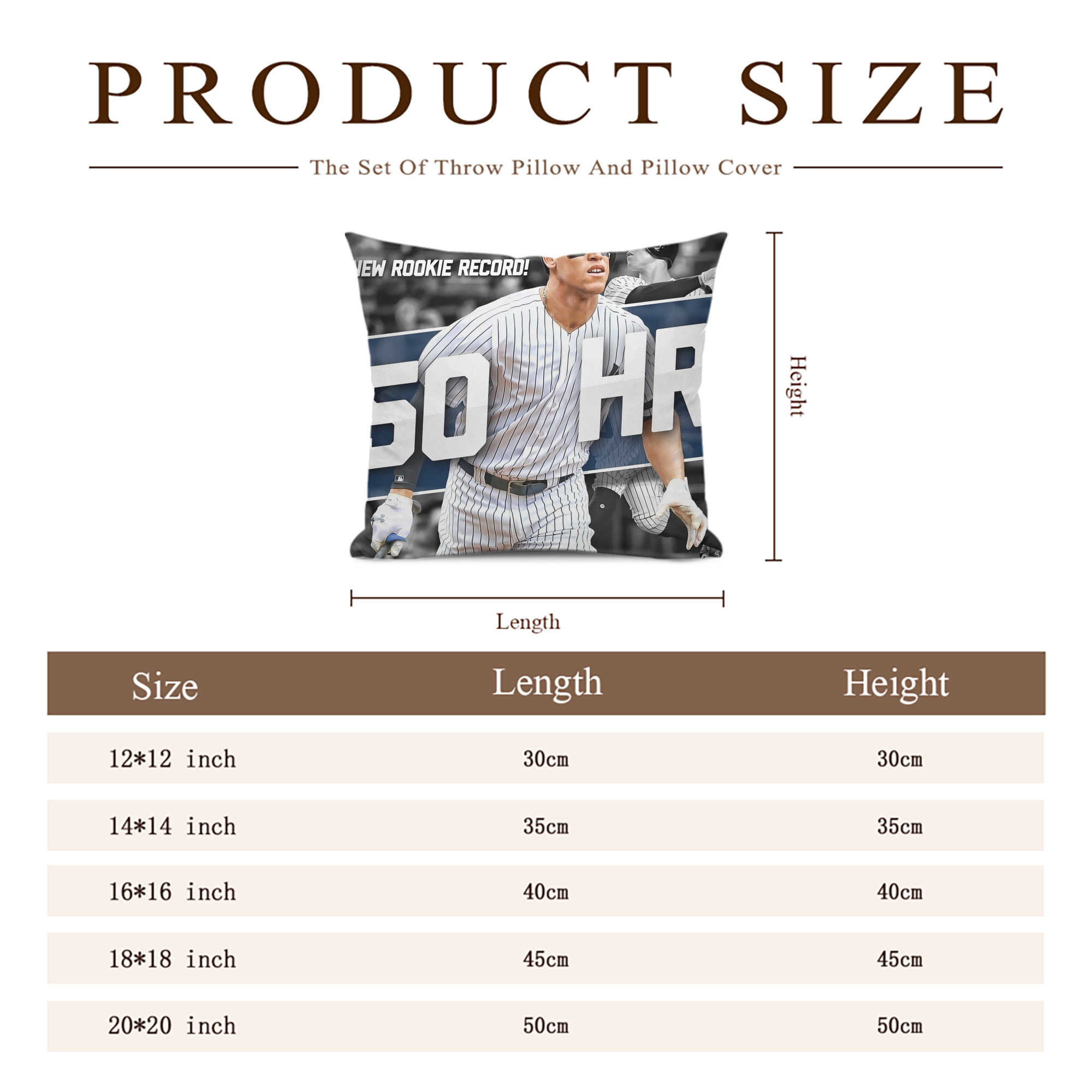 Aaron Judge 50 Home Runs 2 Soft Polyester Pillow Cover With Insert – Double-Sided Design, Invisible Zipper, Durable & Breathable – Easy Care Cushion Set