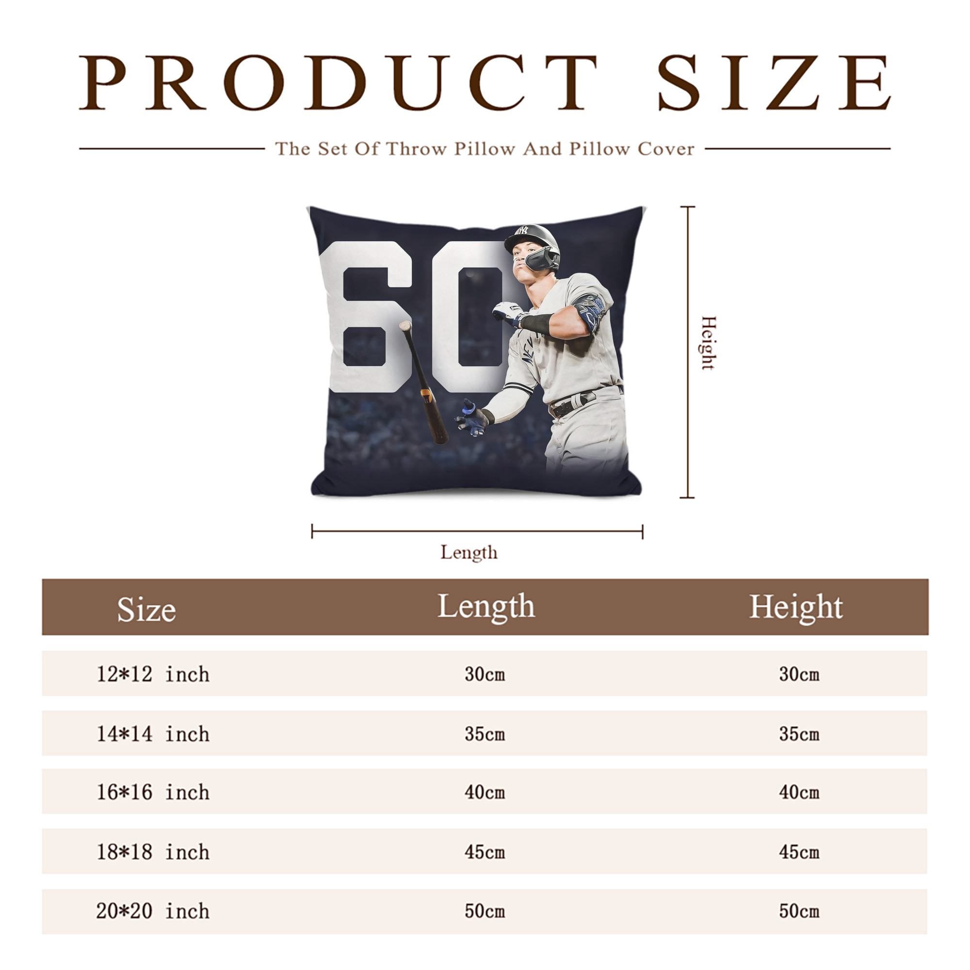 Aaron Judge 60 Home Runs 4 Soft Polyester Pillow Cover With Insert – Double-Sided Design, Invisible Zipper, Durable & Breathable – Easy Care Cushion Set
