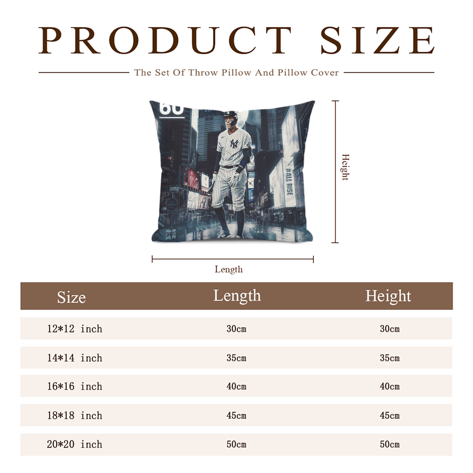 Aaron Judge 60 Home Runs 6 Soft Polyester Pillow Cover With Insert – Double-Sided Design, Invisible Zipper, Durable & Breathable – Easy Care Cushion Set