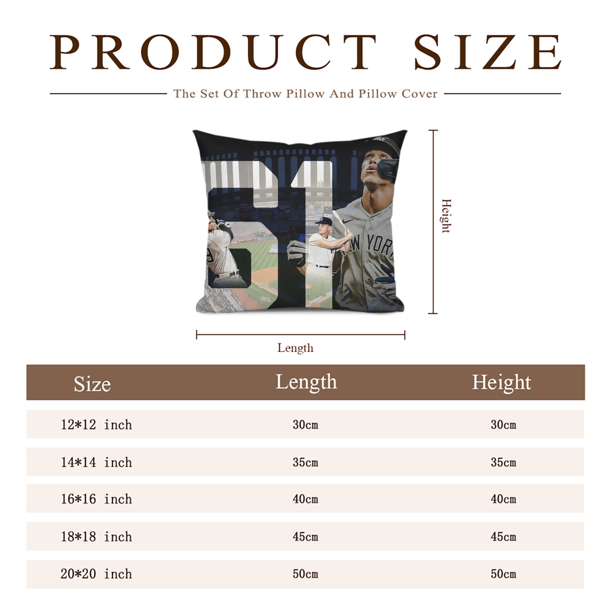 Aaron Judge 61 Home Runs 1 Soft Polyester Pillow Cover With Insert – Double-Sided Design, Invisible Zipper, Durable & Breathable – Easy Care Cushion Set