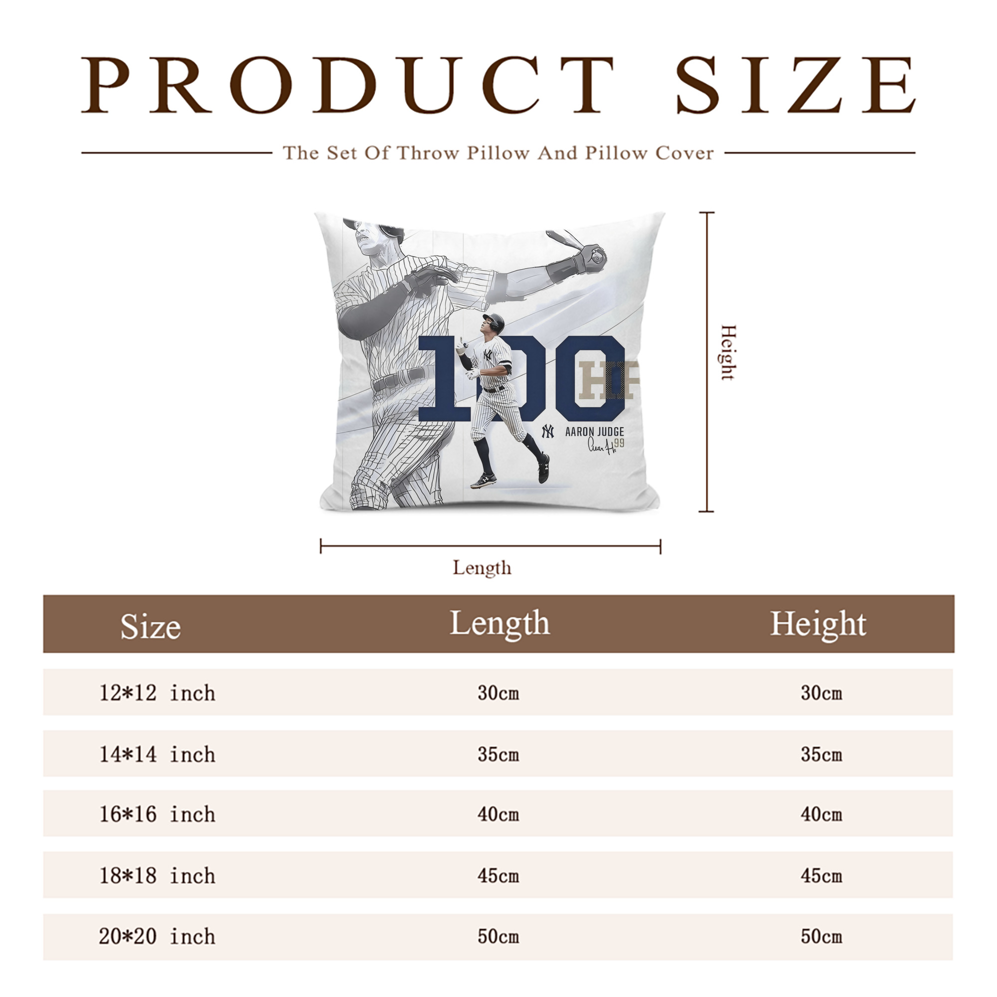 Aaron Judge 100 Home Runs Soft Polyester Pillow Cover With Insert – Double-Sided Design, Invisible Zipper, Durable & Breathable – Easy Care Cushion Set