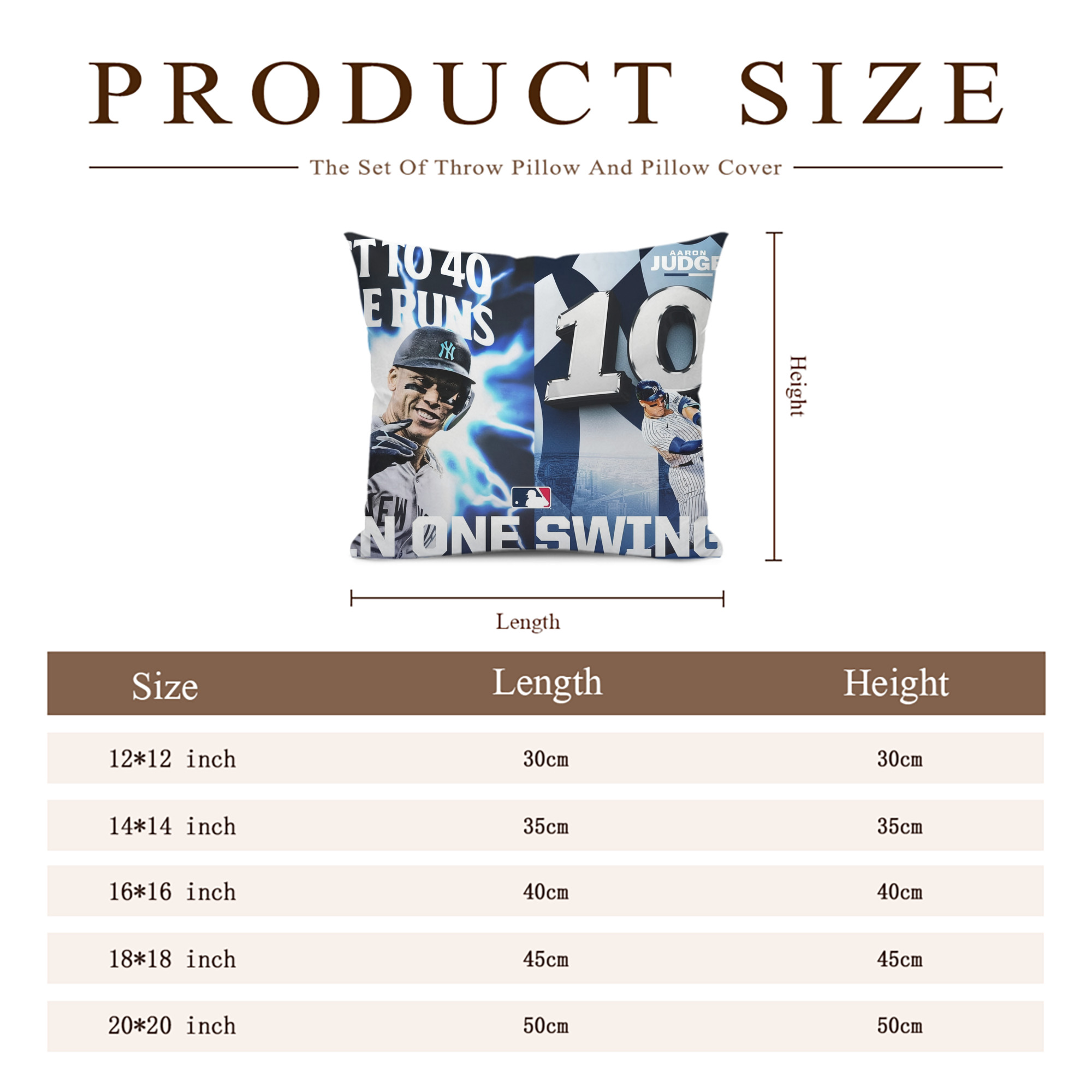 Aaron Judge First to 40 Home Runs In One Swing Soft Polyester Pillow Cover With Insert – Double-Sided Design, Invisible Zipper, Durable & Breathable – Easy Care Cushion Set