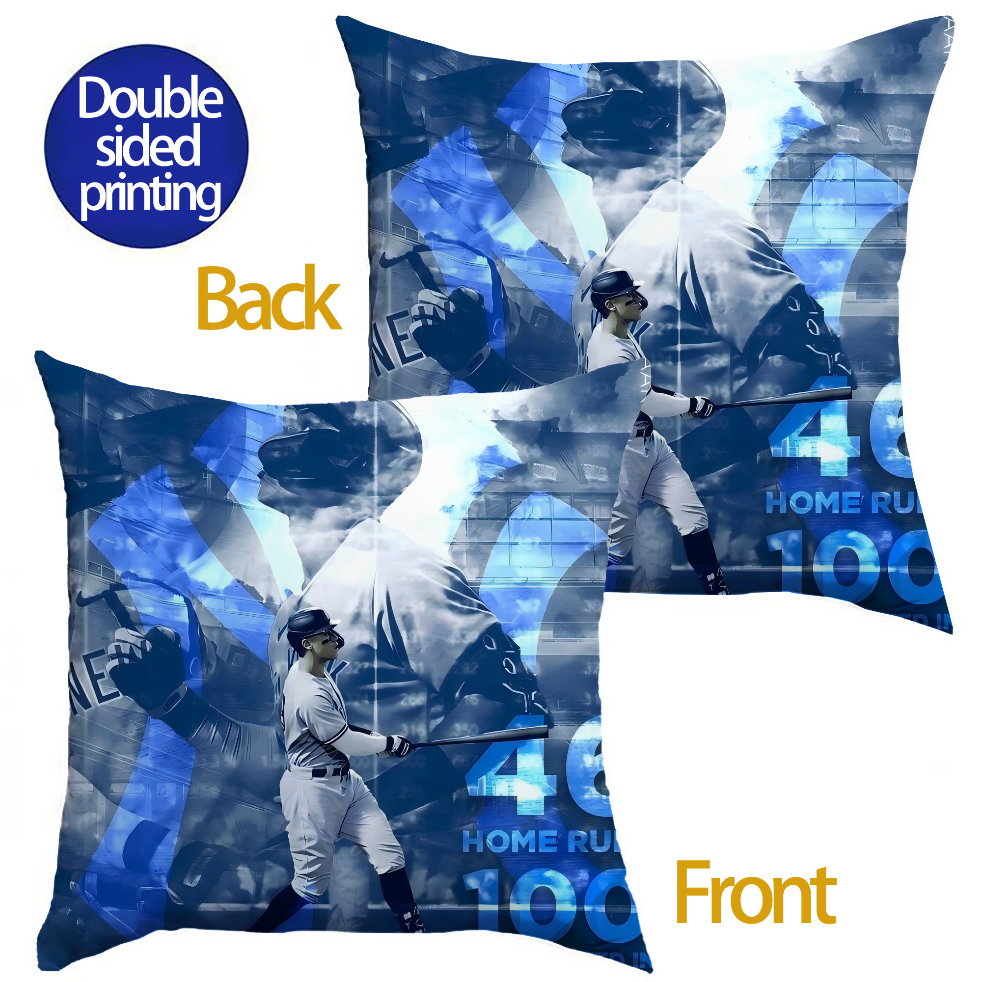 Aaron Judge 46 Home Runs Soft Polyester Pillow Cover With Insert – Double-Sided Design, Invisible Zipper, Durable & Breathable – Easy Care Cushion Set