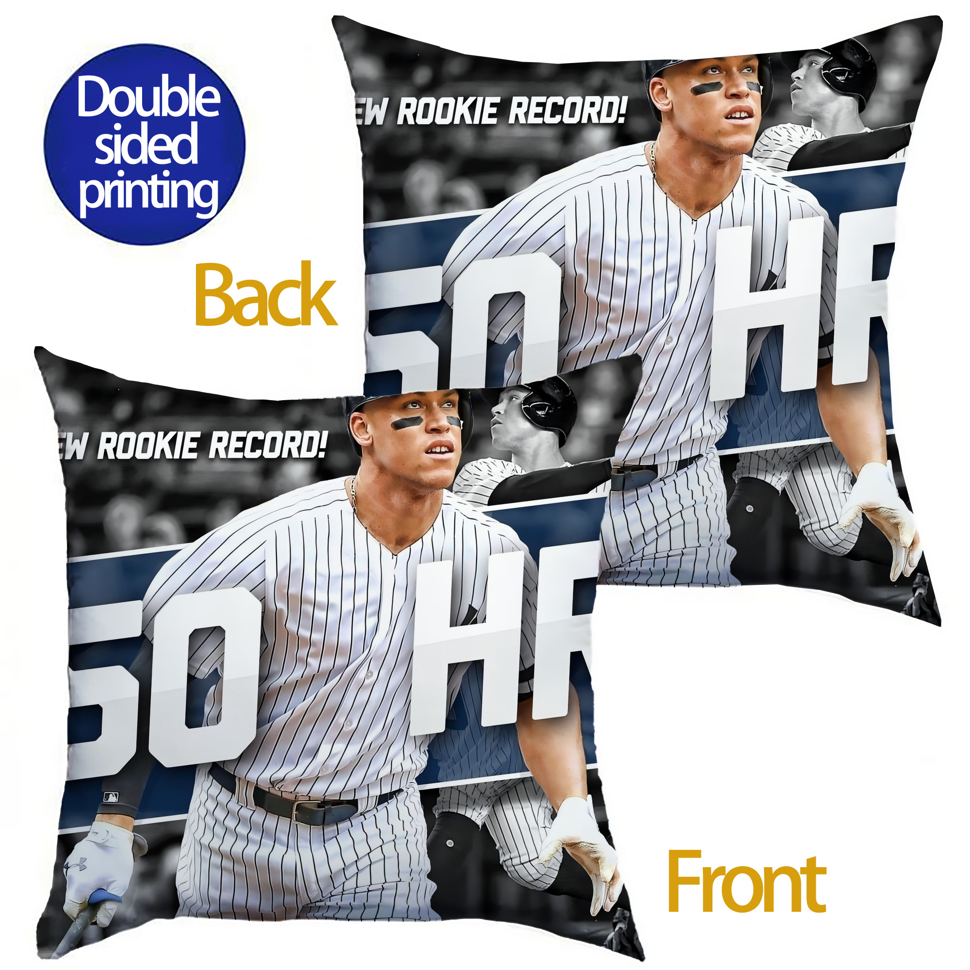 Aaron Judge 50 Home Runs 2 Soft Polyester Pillow Cover With Insert – Double-Sided Design, Invisible Zipper, Durable & Breathable – Easy Care Cushion Set