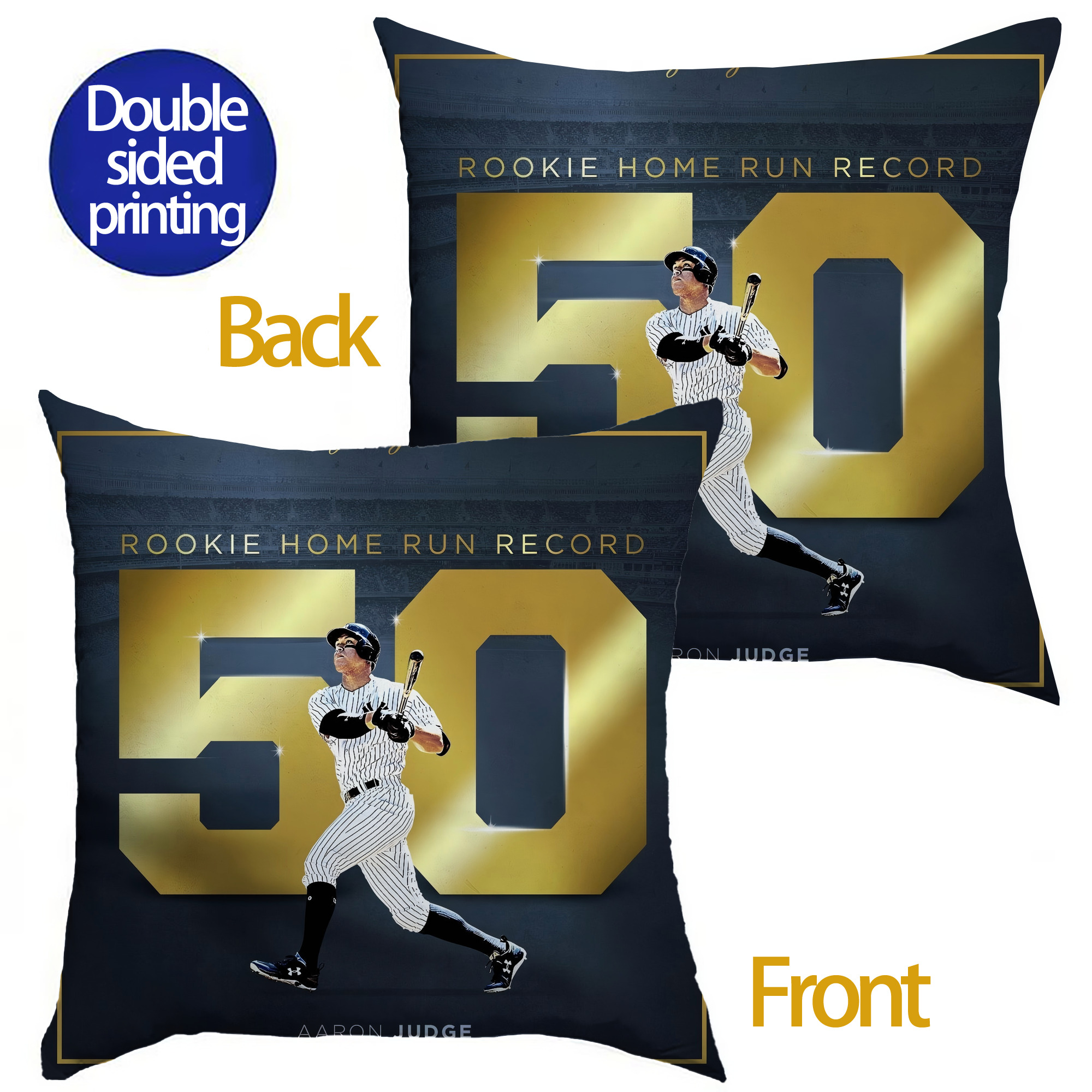 Aaron Judge 50 Home Runs 3 Soft Polyester Pillow Cover With Insert – Double-Sided Design, Invisible Zipper, Durable & Breathable – Easy Care Cushion Set