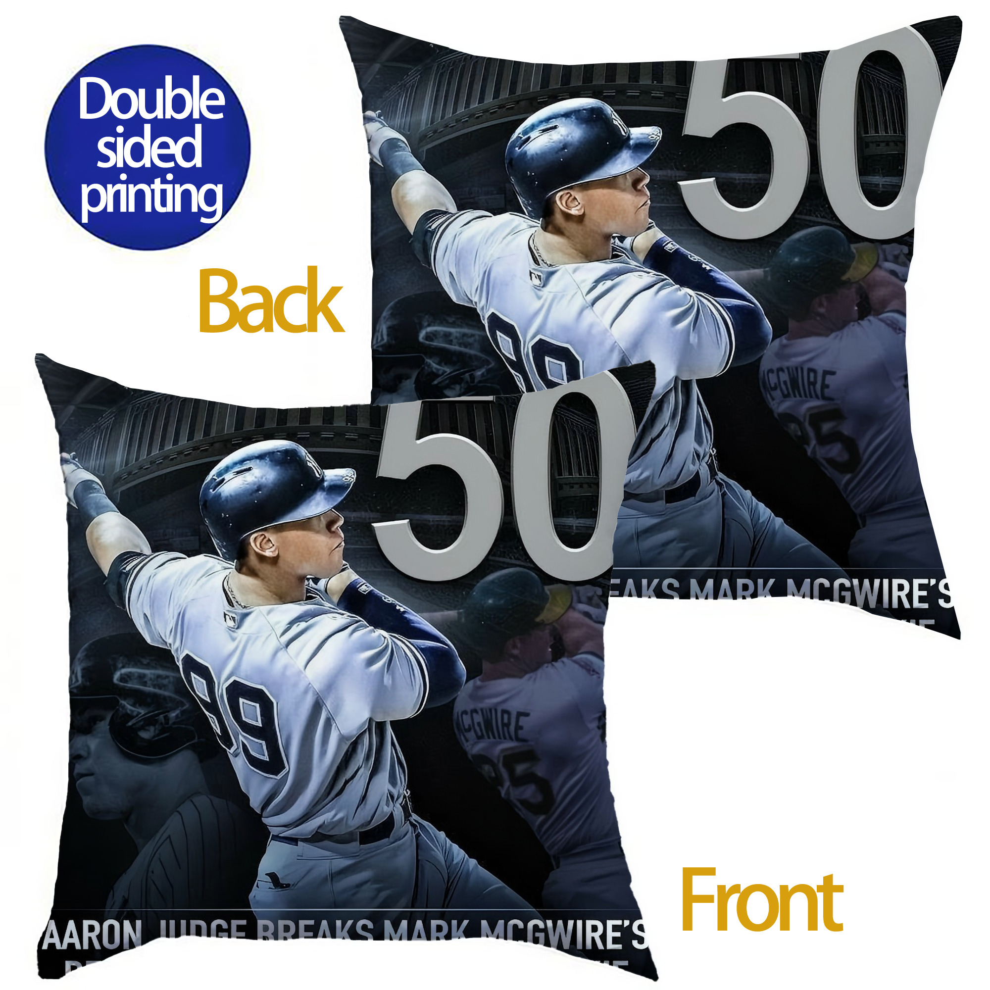 Aaron Judge 50 Home Runs 6 Soft Polyester Pillow Cover With Insert – Double-Sided Design, Invisible Zipper, Durable & Breathable – Easy Care Cushion Set