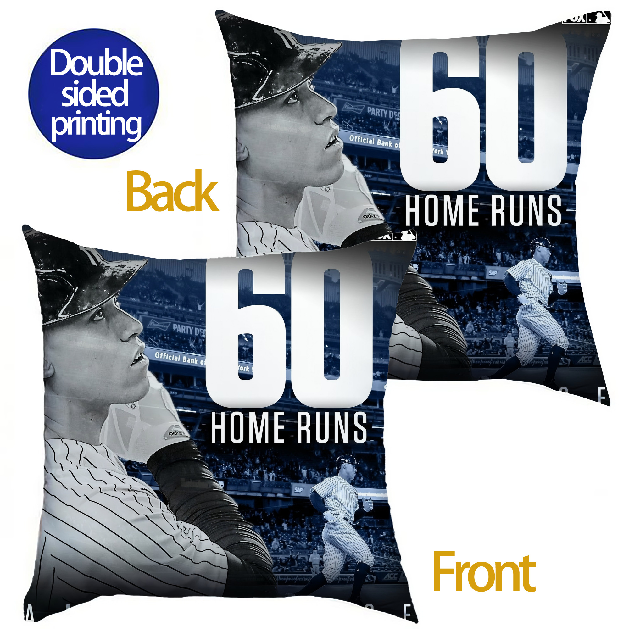 Aaron Judge 60 Home Runs 1 Soft Polyester Pillow Cover With Insert – Double-Sided Design, Invisible Zipper, Durable & Breathable – Easy Care Cushion Set