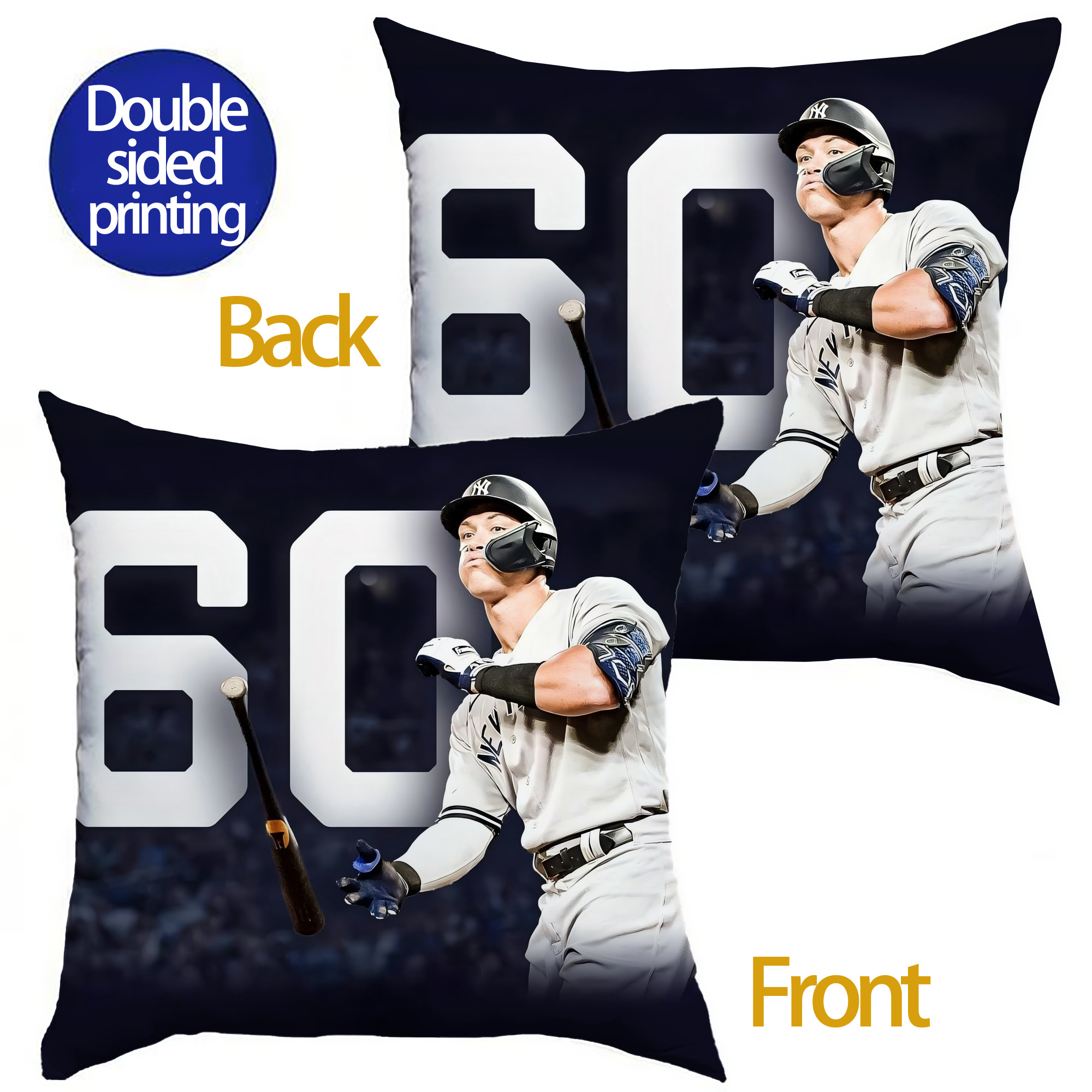 Aaron Judge 60 Home Runs 4 Soft Polyester Pillow Cover With Insert – Double-Sided Design, Invisible Zipper, Durable & Breathable – Easy Care Cushion Set
