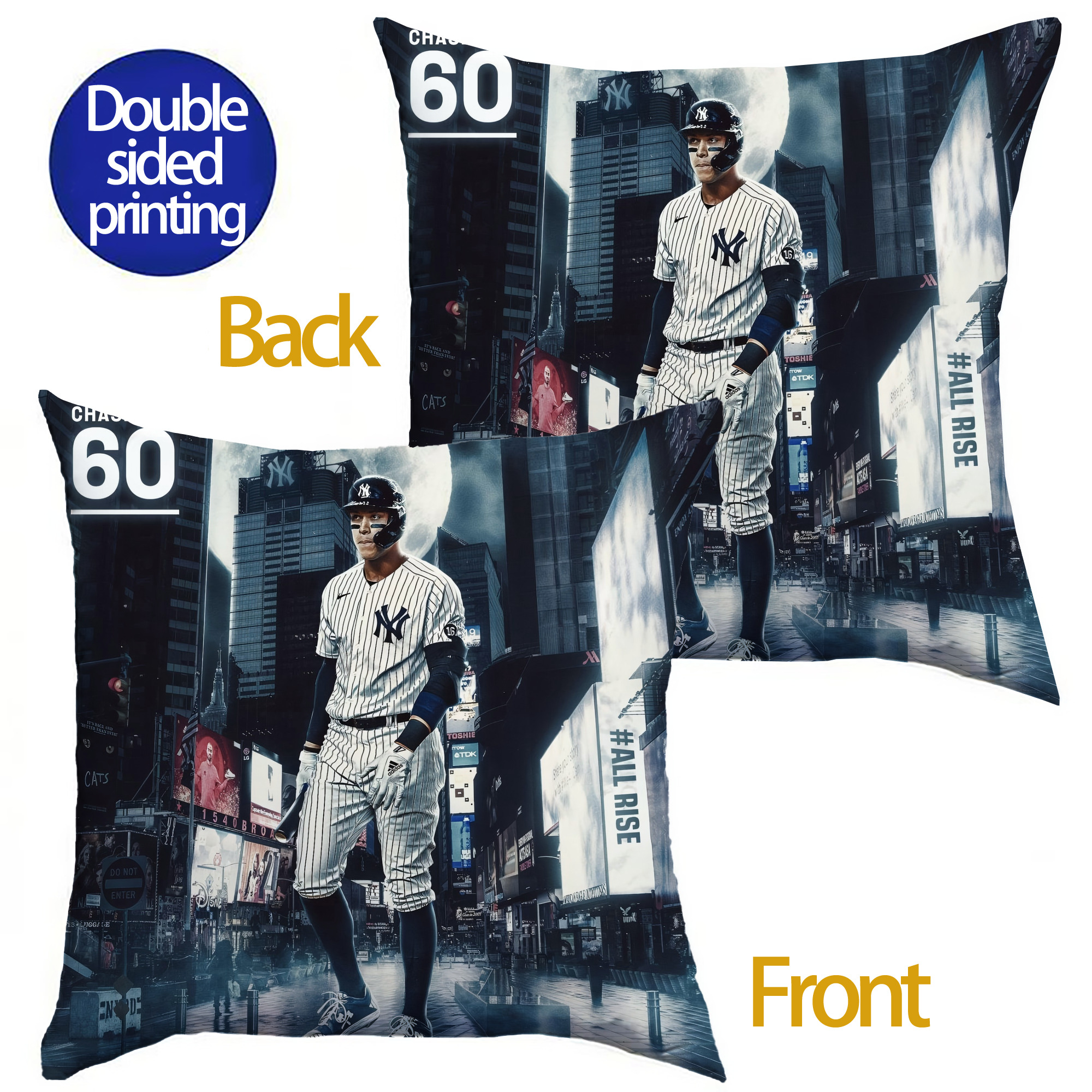 Aaron Judge 60 Home Runs 6 Soft Polyester Pillow Cover With Insert – Double-Sided Design, Invisible Zipper, Durable & Breathable – Easy Care Cushion Set