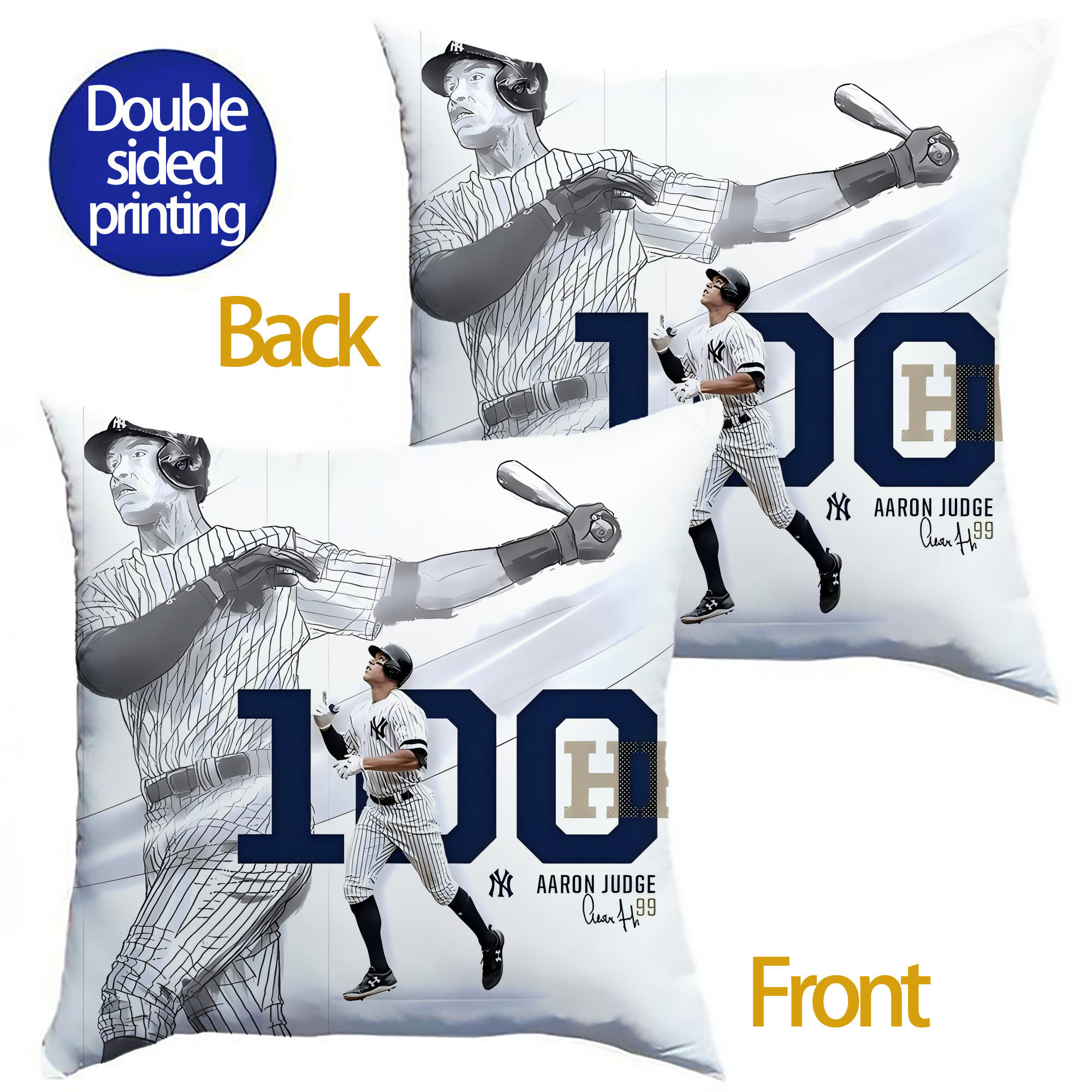 Aaron Judge 100 Home Runs Soft Polyester Pillow Cover With Insert – Double-Sided Design, Invisible Zipper, Durable & Breathable – Easy Care Cushion Set