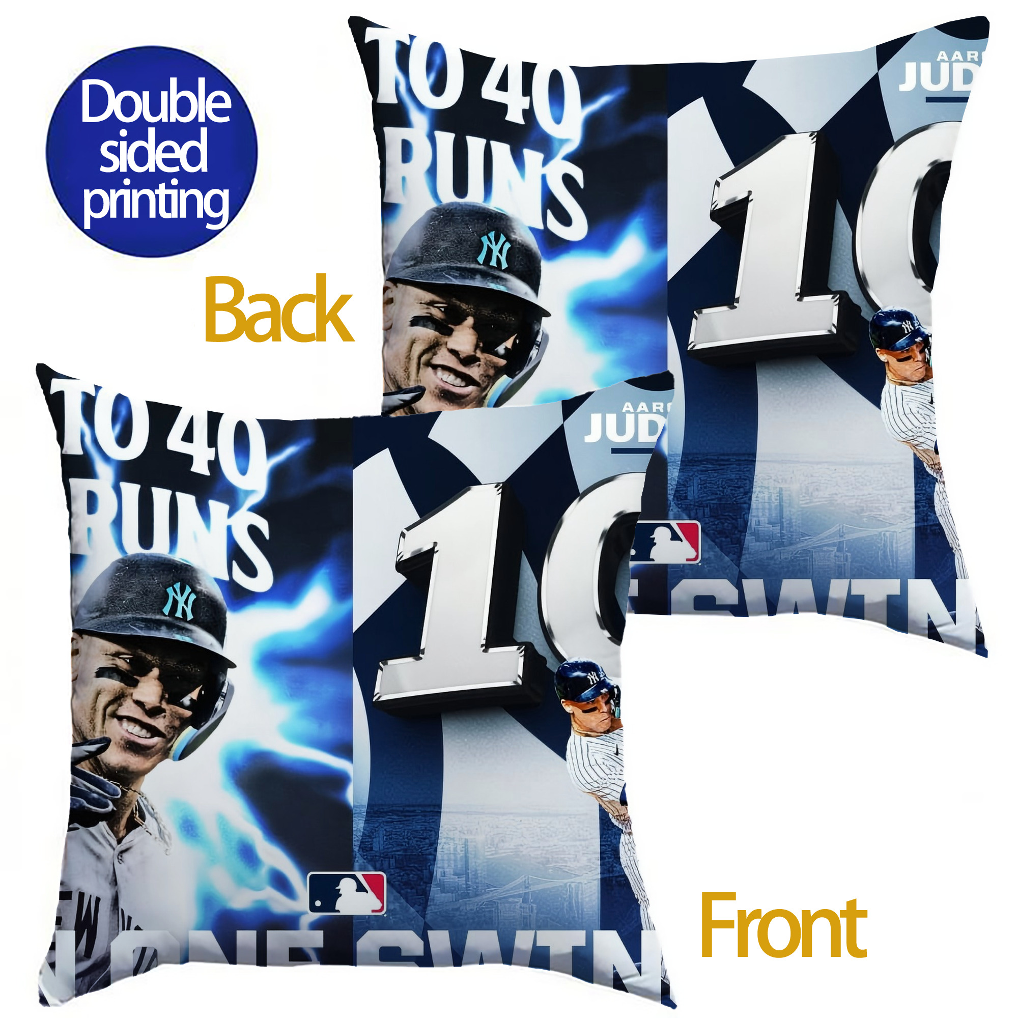 Aaron Judge First to 40 Home Runs In One Swing Soft Polyester Pillow Cover With Insert – Double-Sided Design, Invisible Zipper, Durable & Breathable – Easy Care Cushion Set